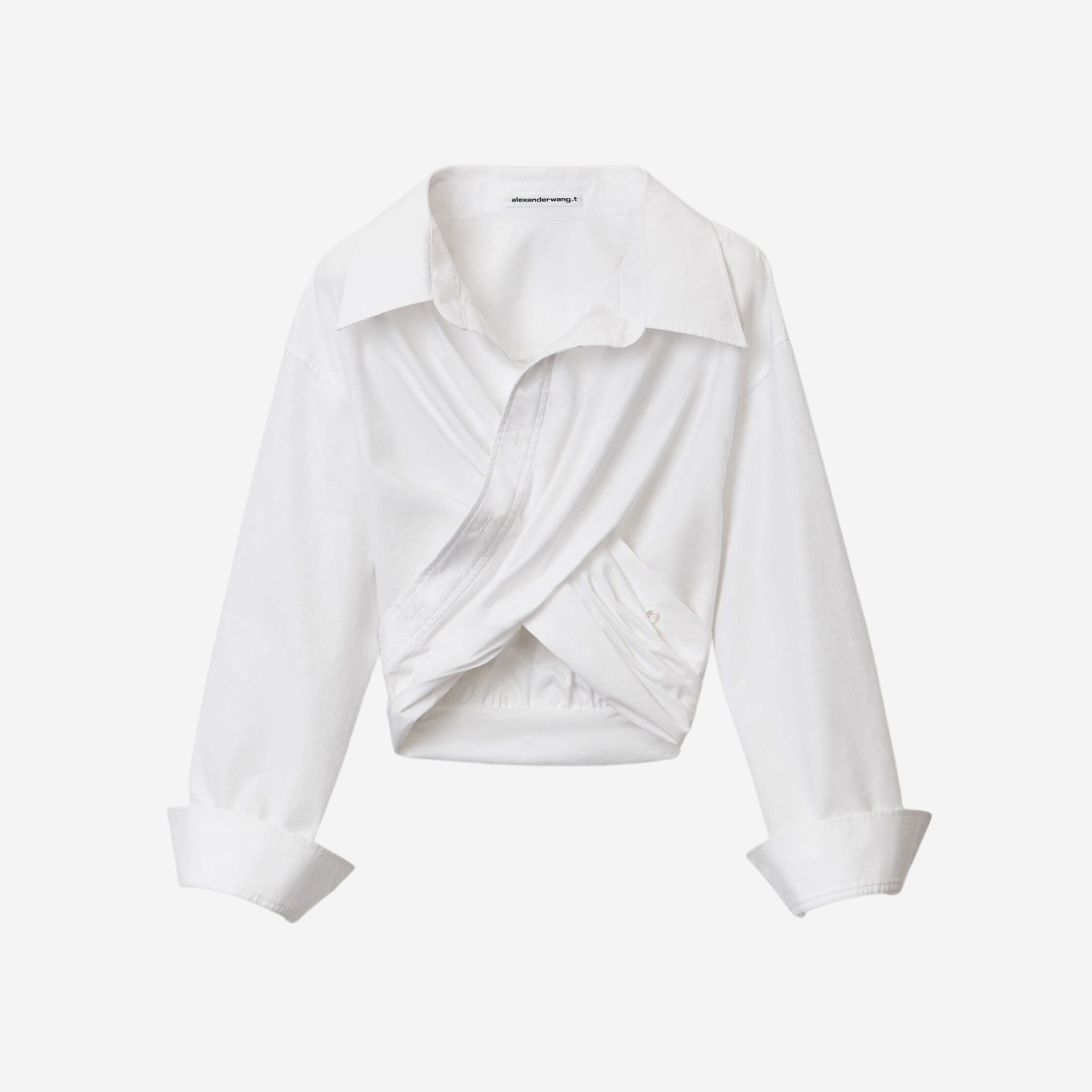 (W) Alexander Wang Cross Drape Crop Shirt in Compact Cotton White 상세 이미지 1