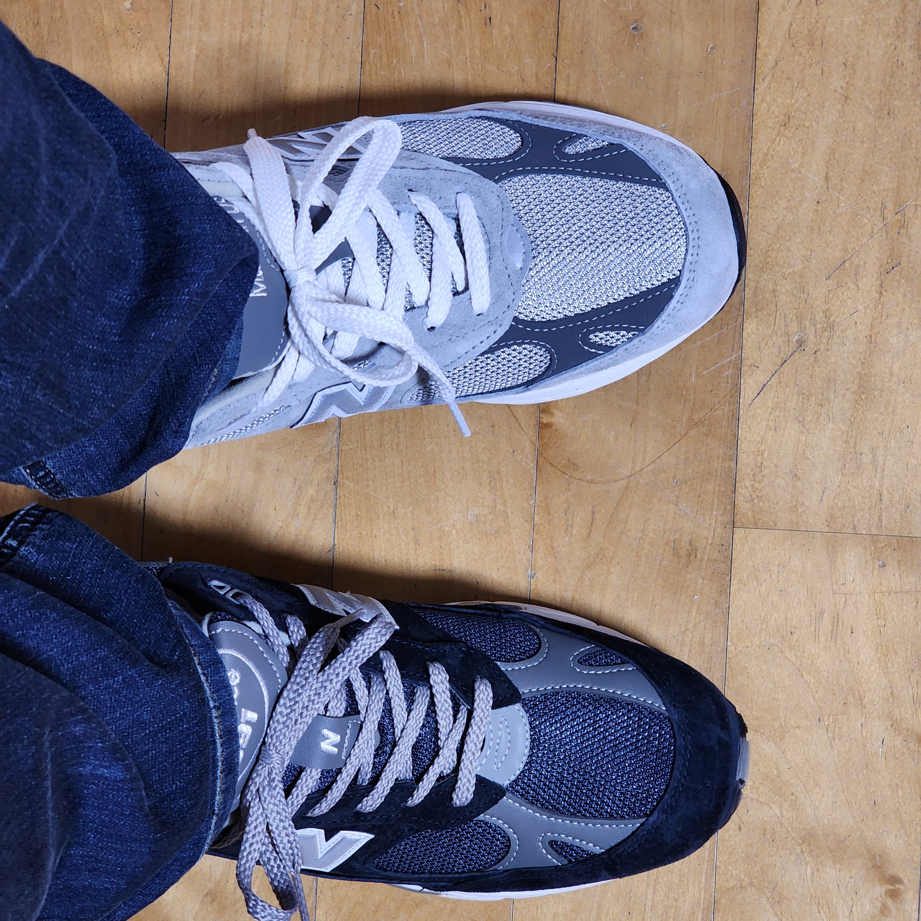 New Balance 991 Made in UK Navy, New Balance 993 Made in USA Grey - D Standard 착용 스타일 - 1