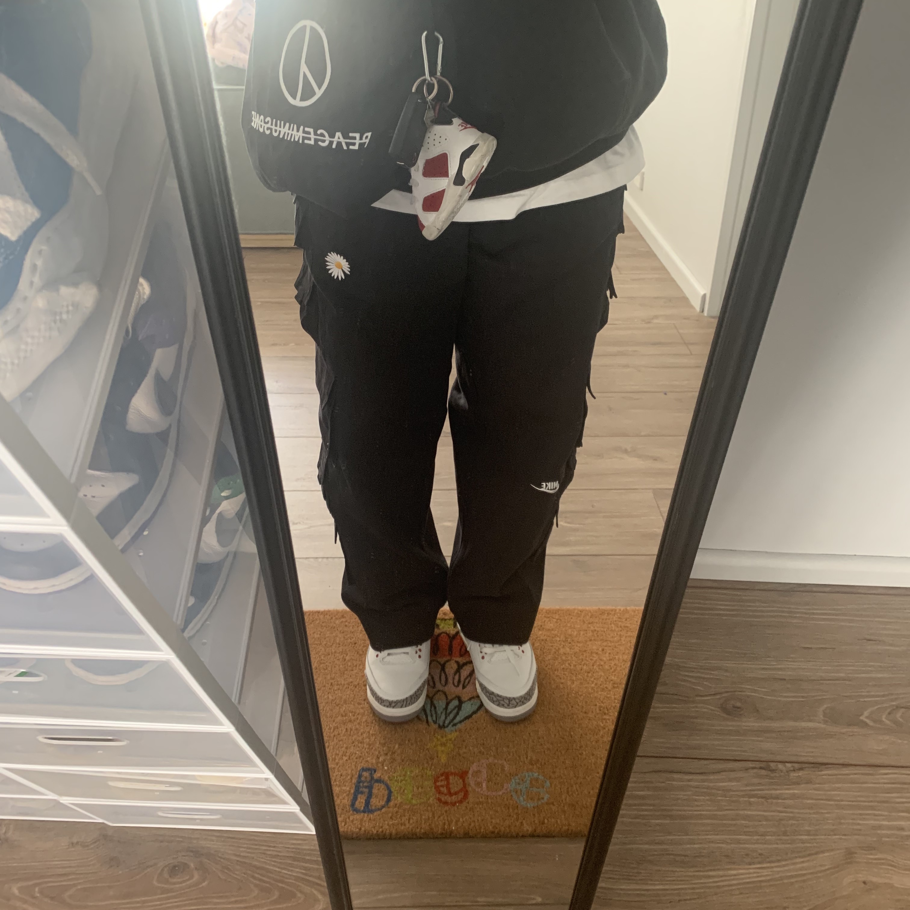 Jordan 3 Retro White Cement Reimagined, Nike x Peaceminusone Wide Pants Black (DR0096-010) 착용 스타일
