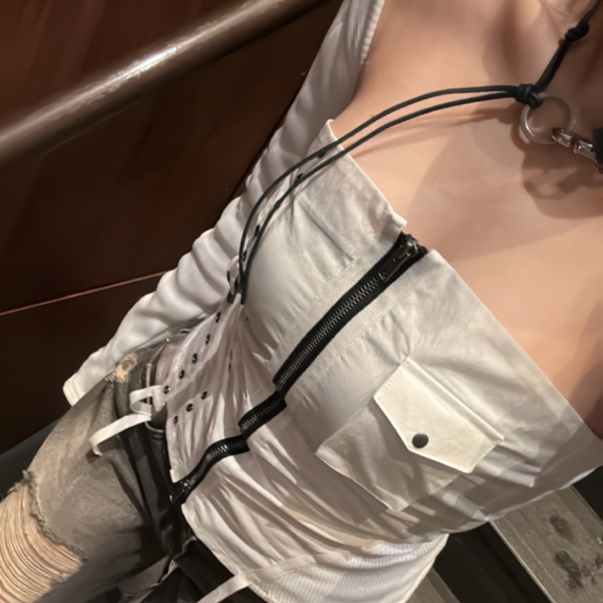 Our Legacy Ladon Leather Keychain Black, (W) Bohemian Seoul Grunge Biker Bustier Ivory 착용 스타일 - 1