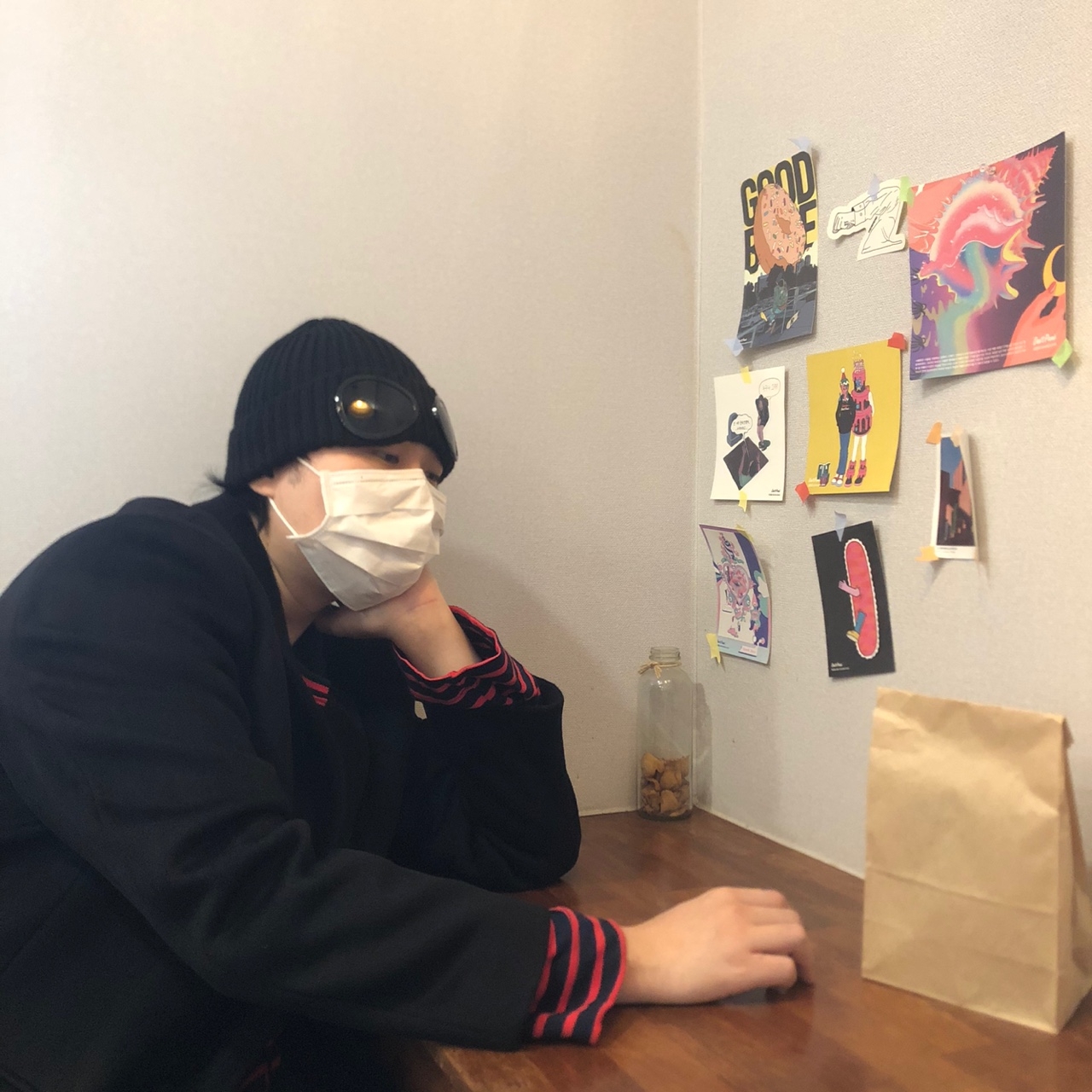 C.P. Company Extra Fine Merino Wool Goggle Beanie Black 착용 스타일 - 4
