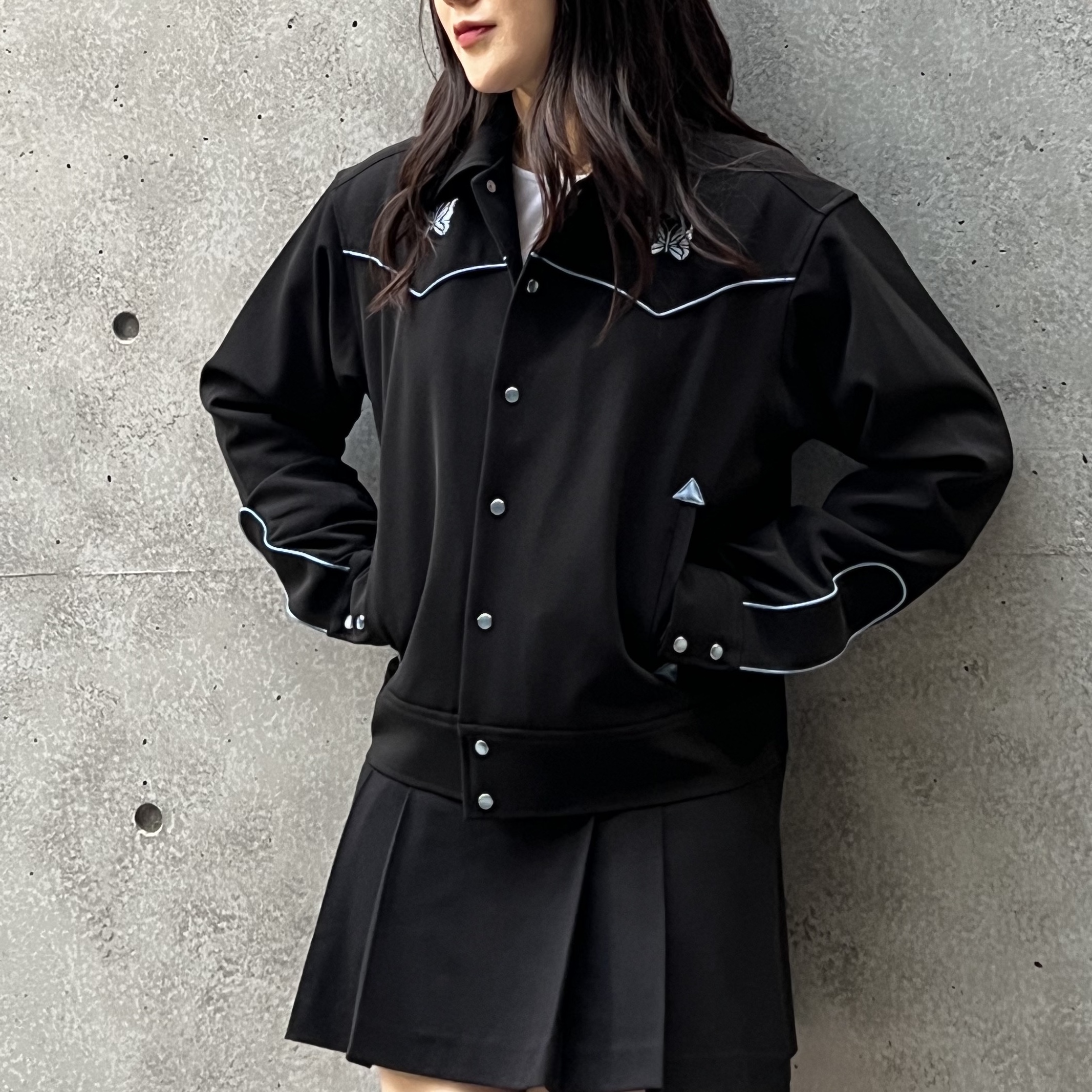 Needles PE/PU Double Cloth Piping Cowboy Jacket Black 착용 스타일 - 2