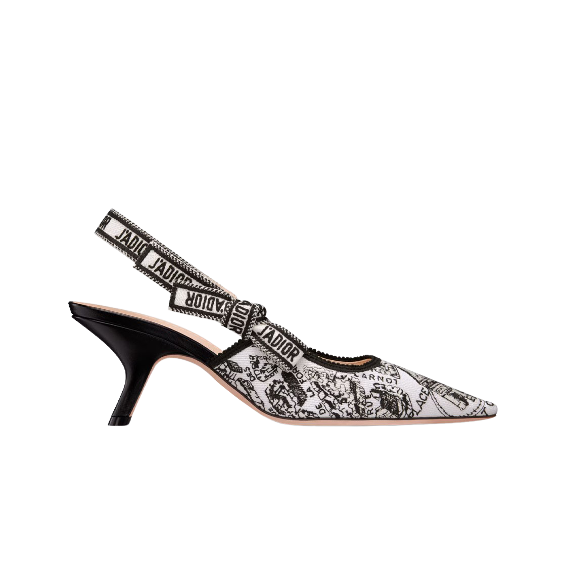 (W) 디올 자디올 슬링백 펌프스 플랜 드 파리 모티프 코튼 자수 화이트 블랙((W) Dior J'adior Slingback Pumps Cotton Embroidered with Plan de Paris Motif White Black) - 1