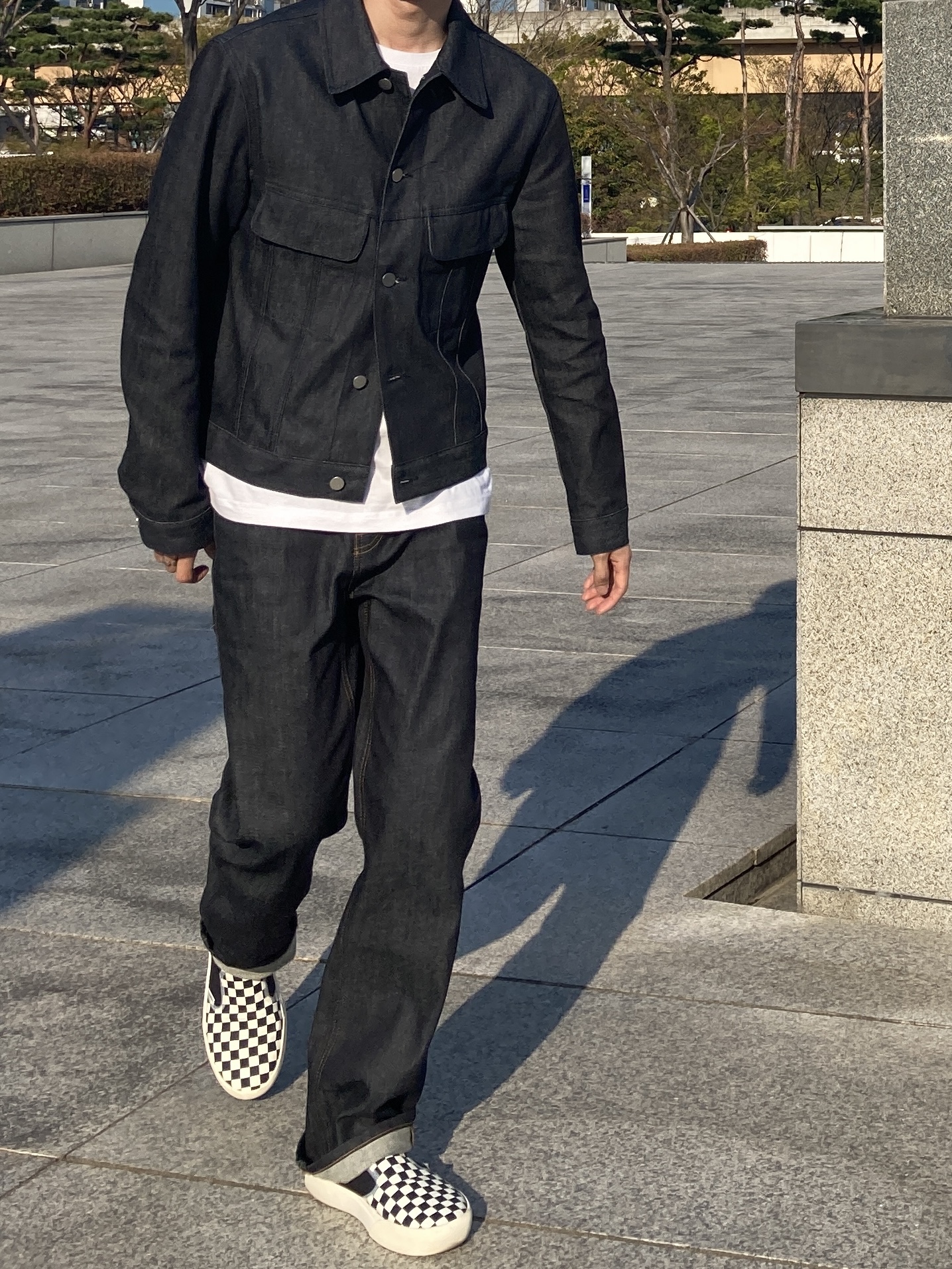 Vans Checkerboard Comfycush One Black 착용 스타일 - 4