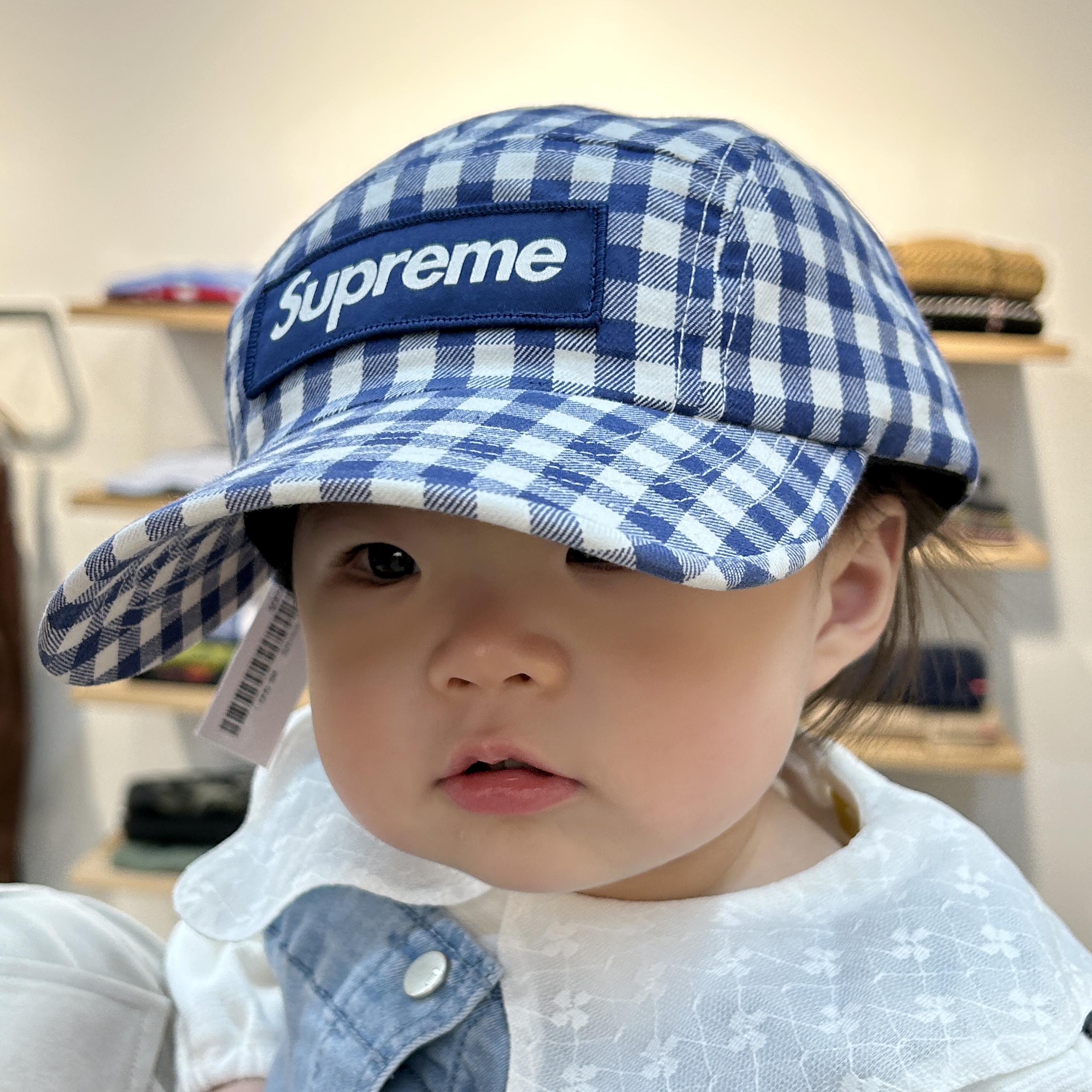 Supreme Gingham Camp Cap Navy - 23SS 착용 스타일