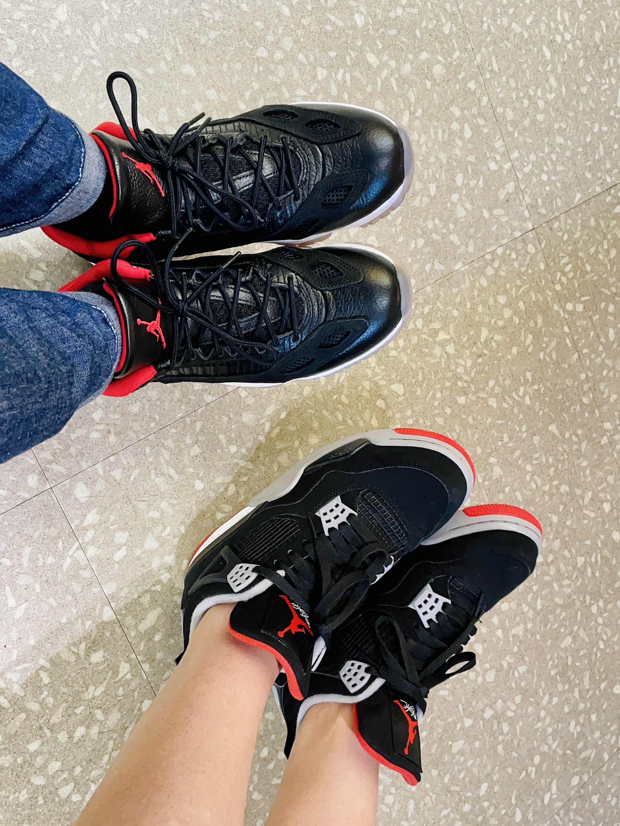 Jordan 11 Retro Low IE Bred 2021, Jordan 4 Retro Bred 2019 착용 스타일