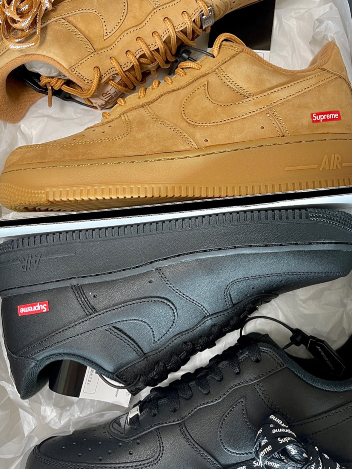 Nike x Supreme Air Force 1 Low Black, Nike x Supreme Air Force 1 Low Flax 착용 스타일
