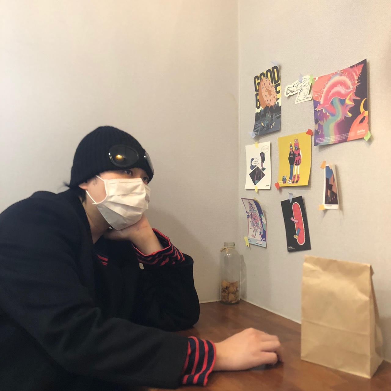 C.P. Company Extra Fine Merino Wool Goggle Beanie Black 착용 스타일 - 5
