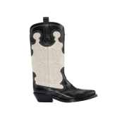 Ganni Mid Shaft Embroidered Western Boots Black Egret