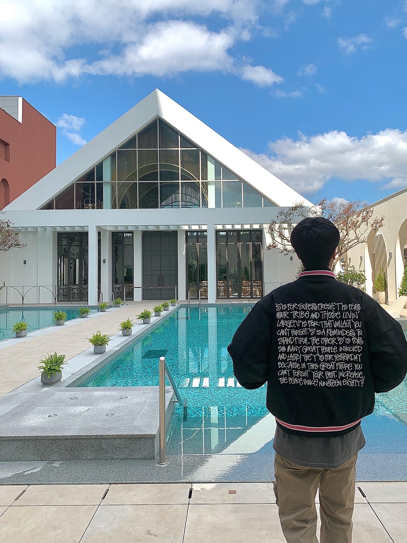 Stussy S Talk Melton Varsity Jacket Black, Grailz Flight Pocket Pants Tan 착용 스타일 - 4