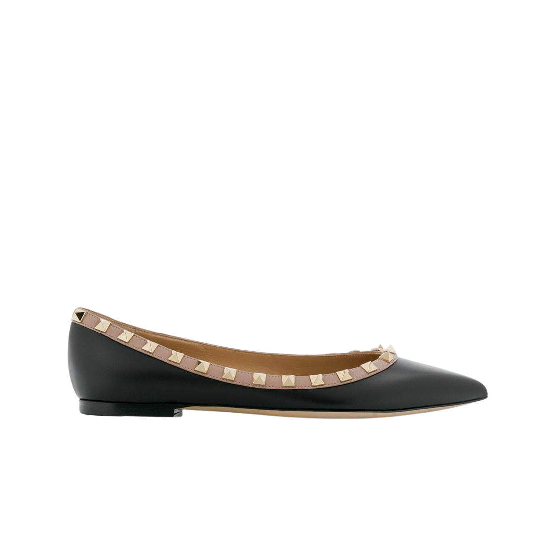 (W) 발렌티노 락스터드 발레 플랫 블랙 파우더 핑크((W) Valentino Rockstud Ballet Flat Black Powder Pink) - 1
