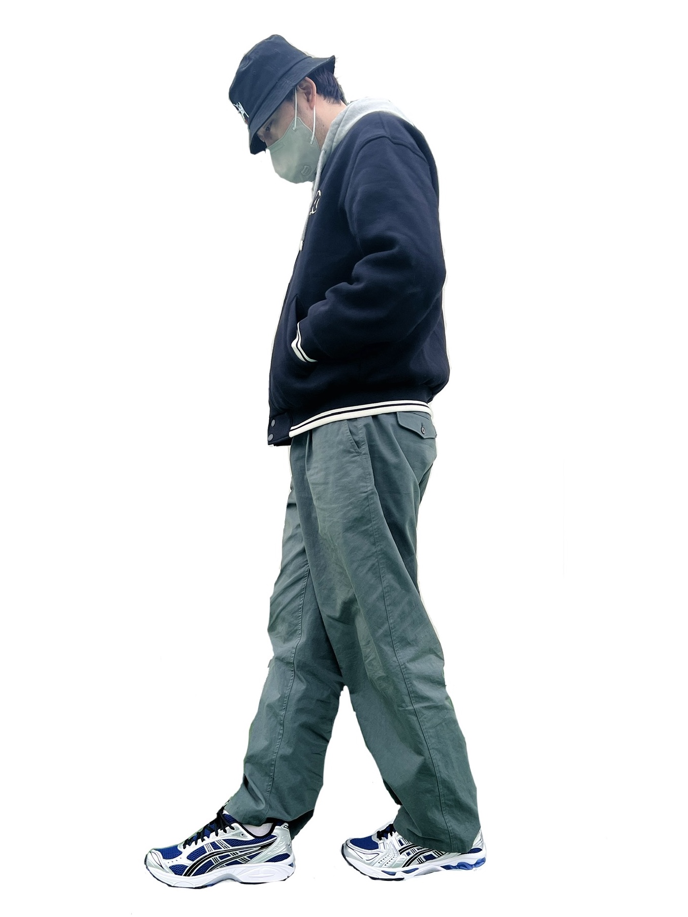 Asics Gel-Kayano 14 Monaco Blue Black, Nike x Stussy Bucket Hat Black 착용 스타일
