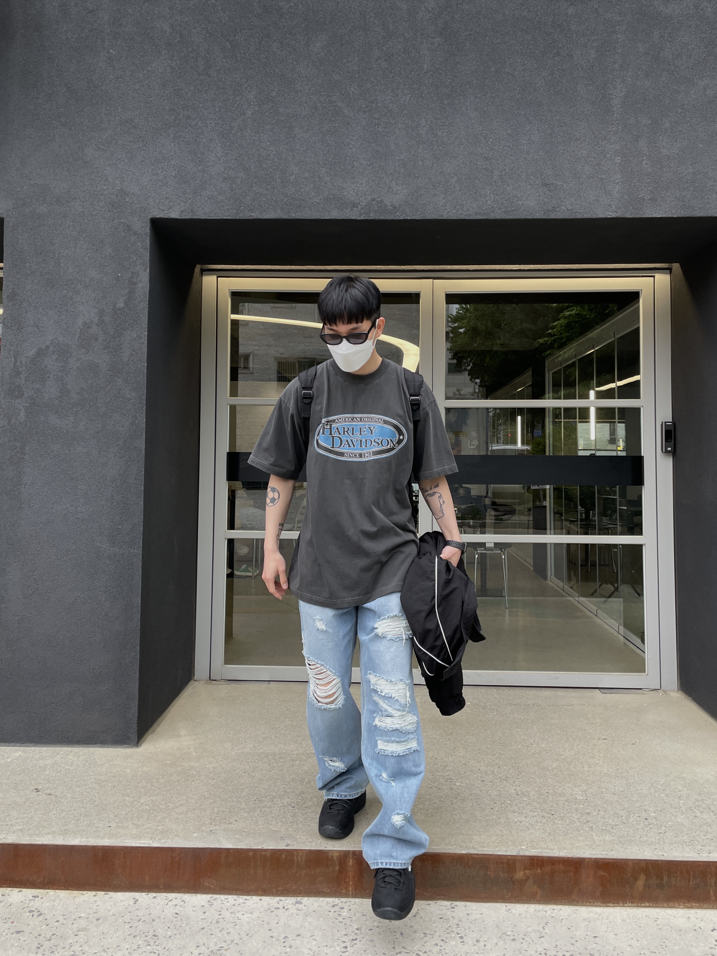 나이키 x 스투시 에어 페니 2 블랙 착용 스타일 - 1