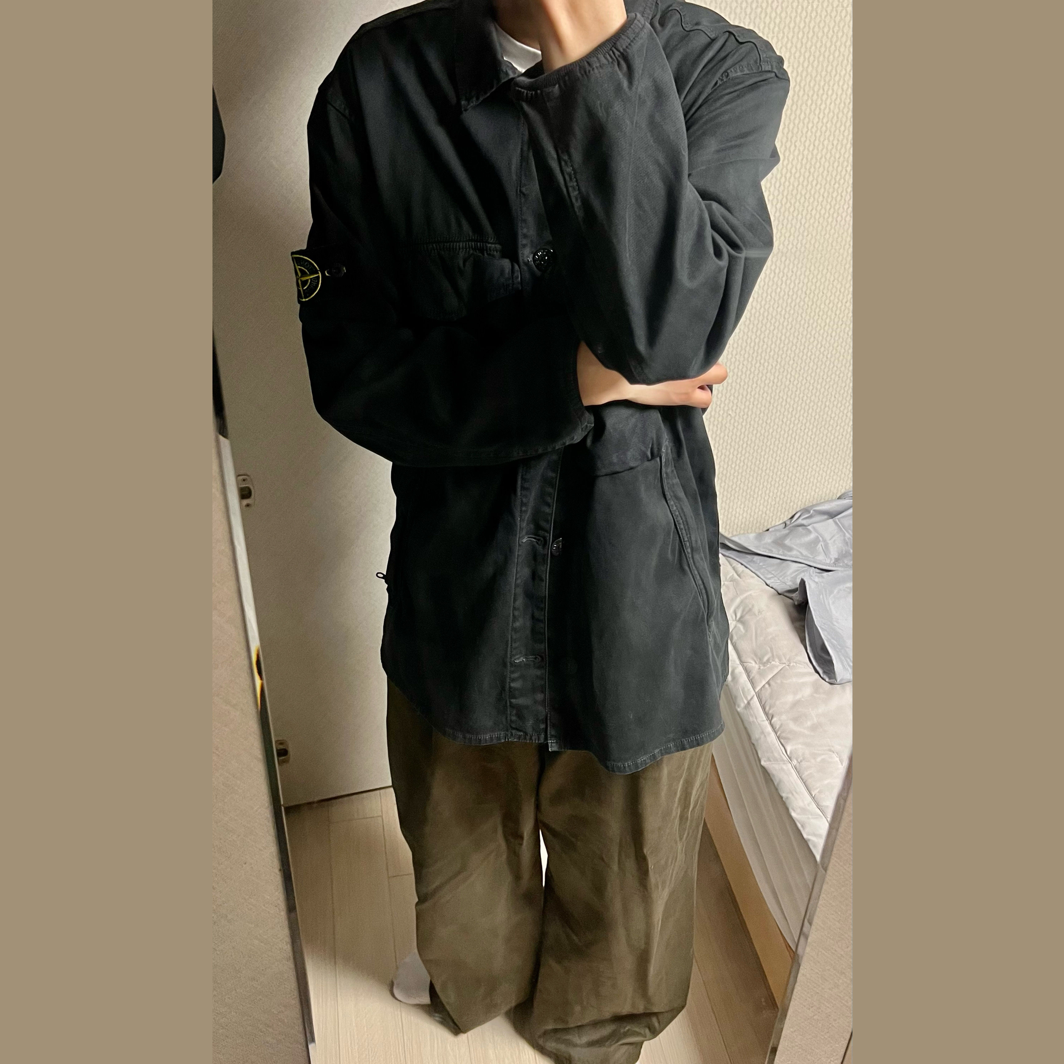 Stone Island 113WN T.CO+OLD Overshirt Black - 21FW 착용 스타일