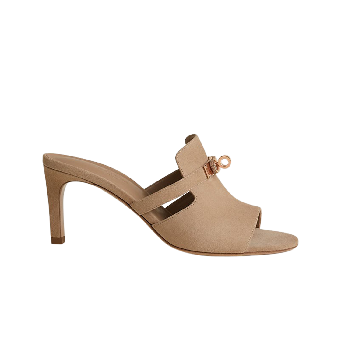 (W) 에르메스 큐트 샌들 스웨이드 고트스킨 & 로즈 골드 하드웨어 베쥬 아흐질((W) Hermes Cute Sandal Suede Goatskin & Rose Gold Beige Argile) - 1