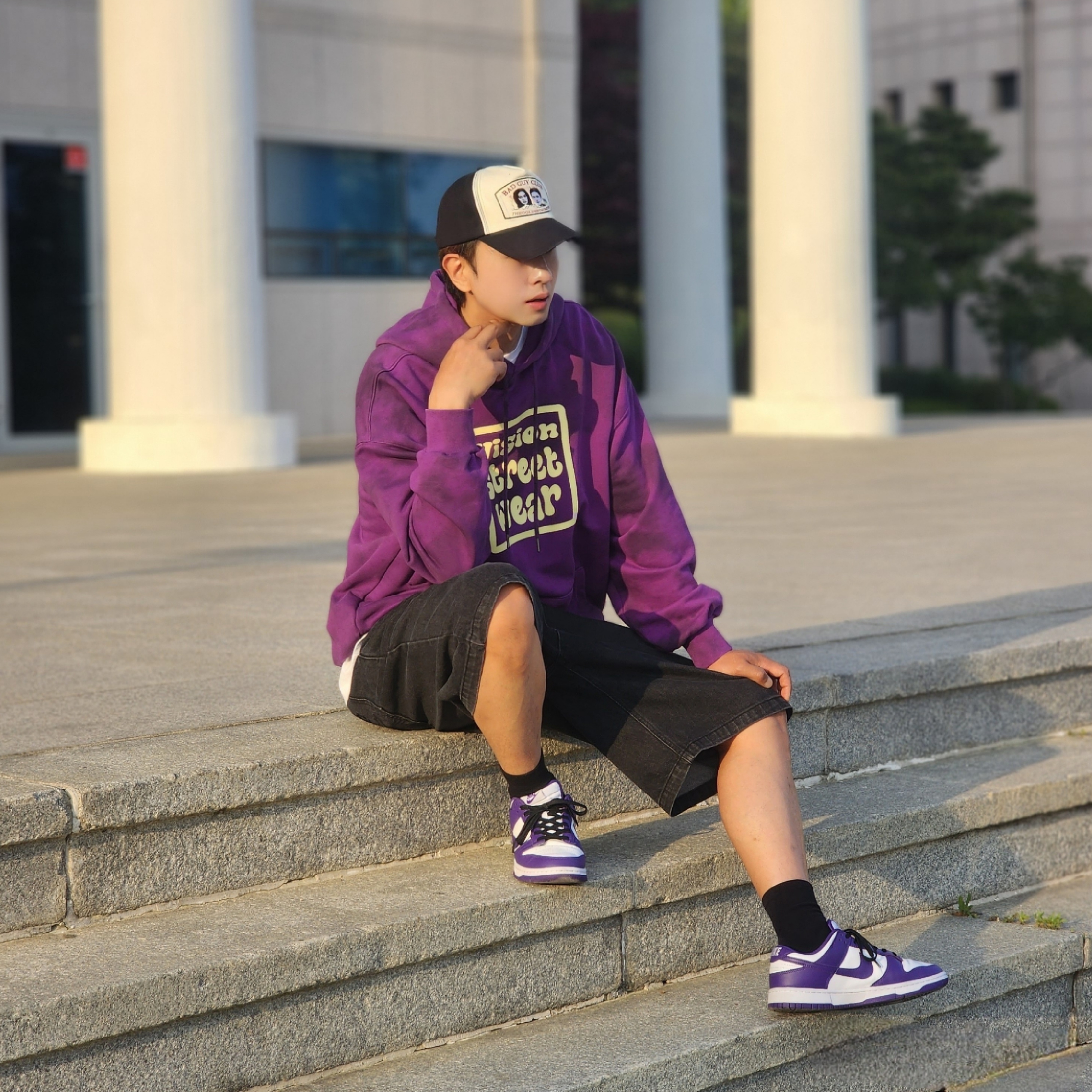 Nike Dunk Low Retro Championship Court Purple 착용 스타일 - 1
