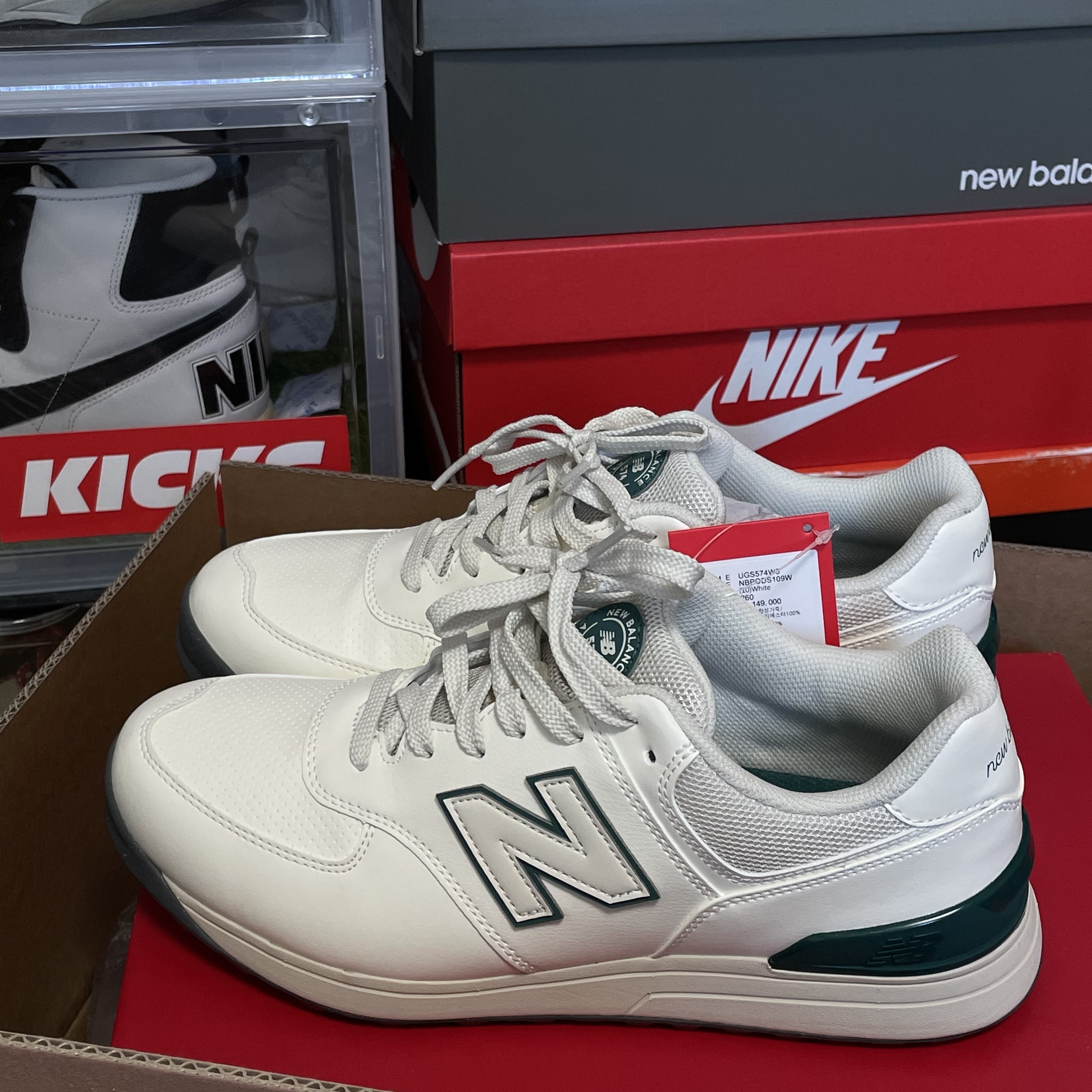 New Balance Golf 574 White Green 착용 스타일