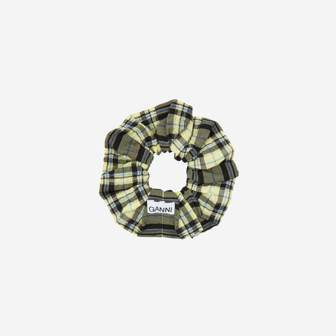 (W) Ganni Seersucker Check Scrunchie Elfin Yellow 상세 이미지 1