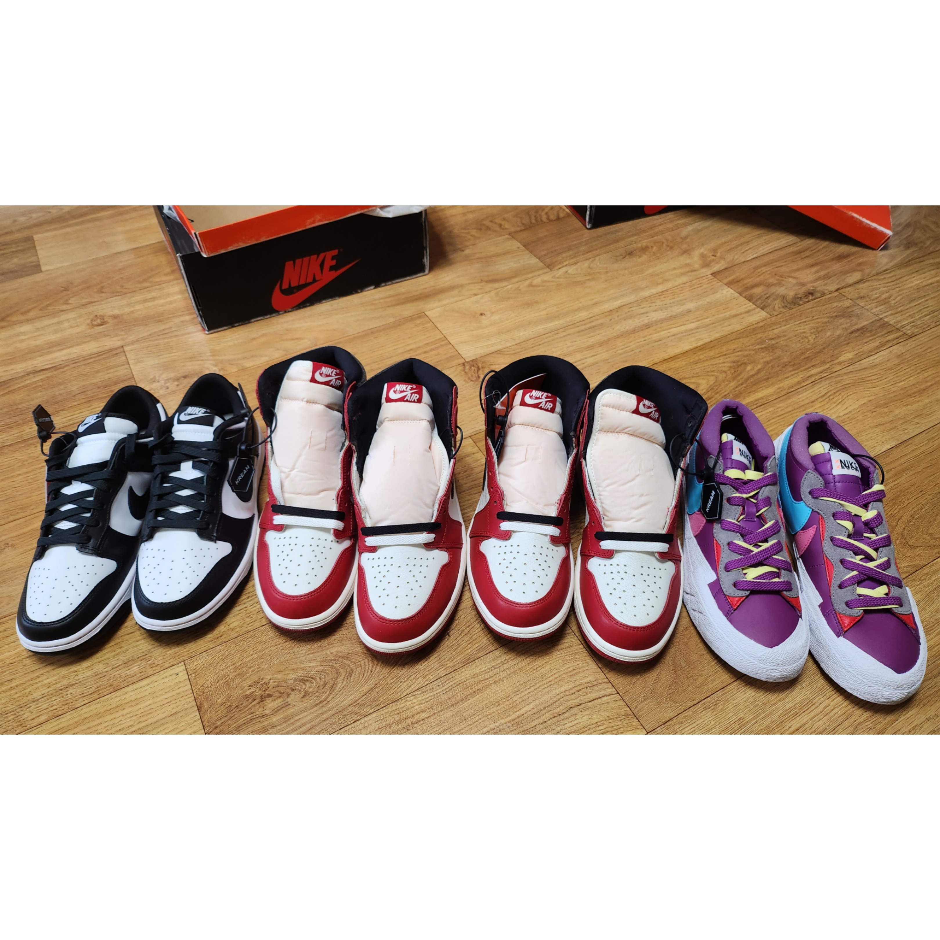 Jordan 1 Retro High OG Chicago 2022, Nike x Sacai x Kaws Blazer Low Purple Dusk 착용 스타일