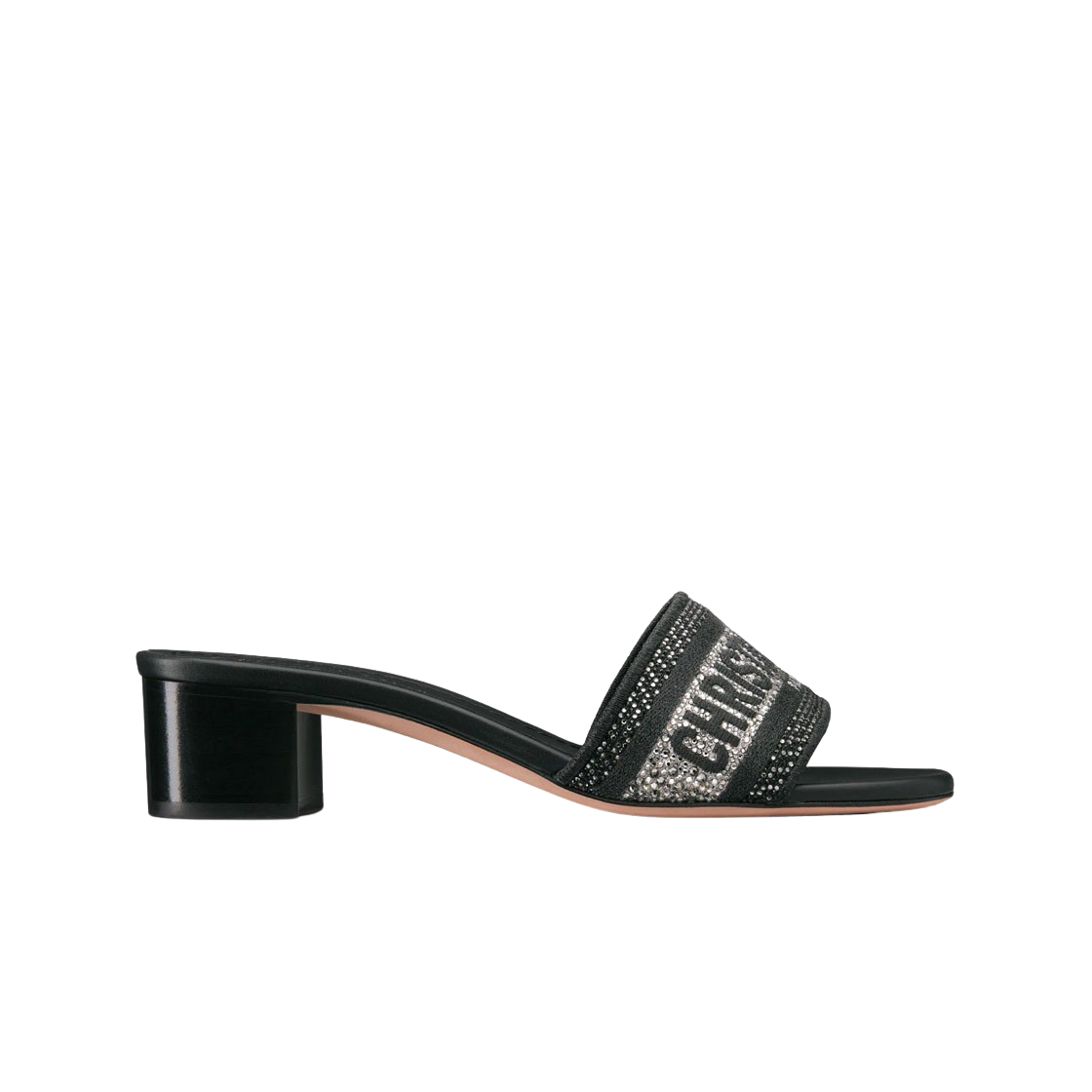 (W) 디올 디웨이 뮬 힐 메탈릭 스레드 실버 톤 스트라스 자수 코튼 블랙((W) Dior Dway Mule Heel Cotton Embroidered with Metallic Thread and Silver Tone Strass Black) - 1