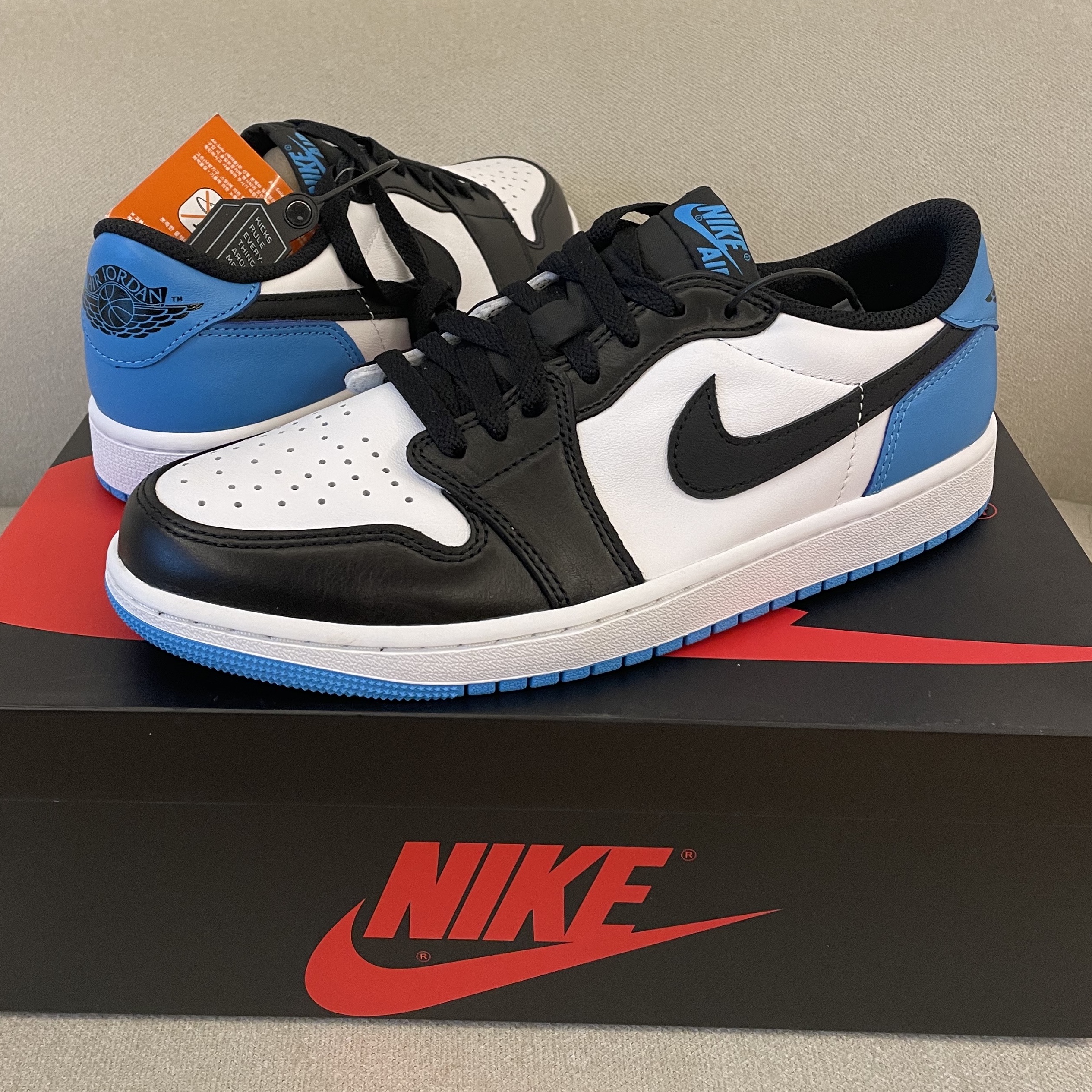 Jordan 1 Retro Low OG Black and Dark Powder Blue 착용 스타일 - 1