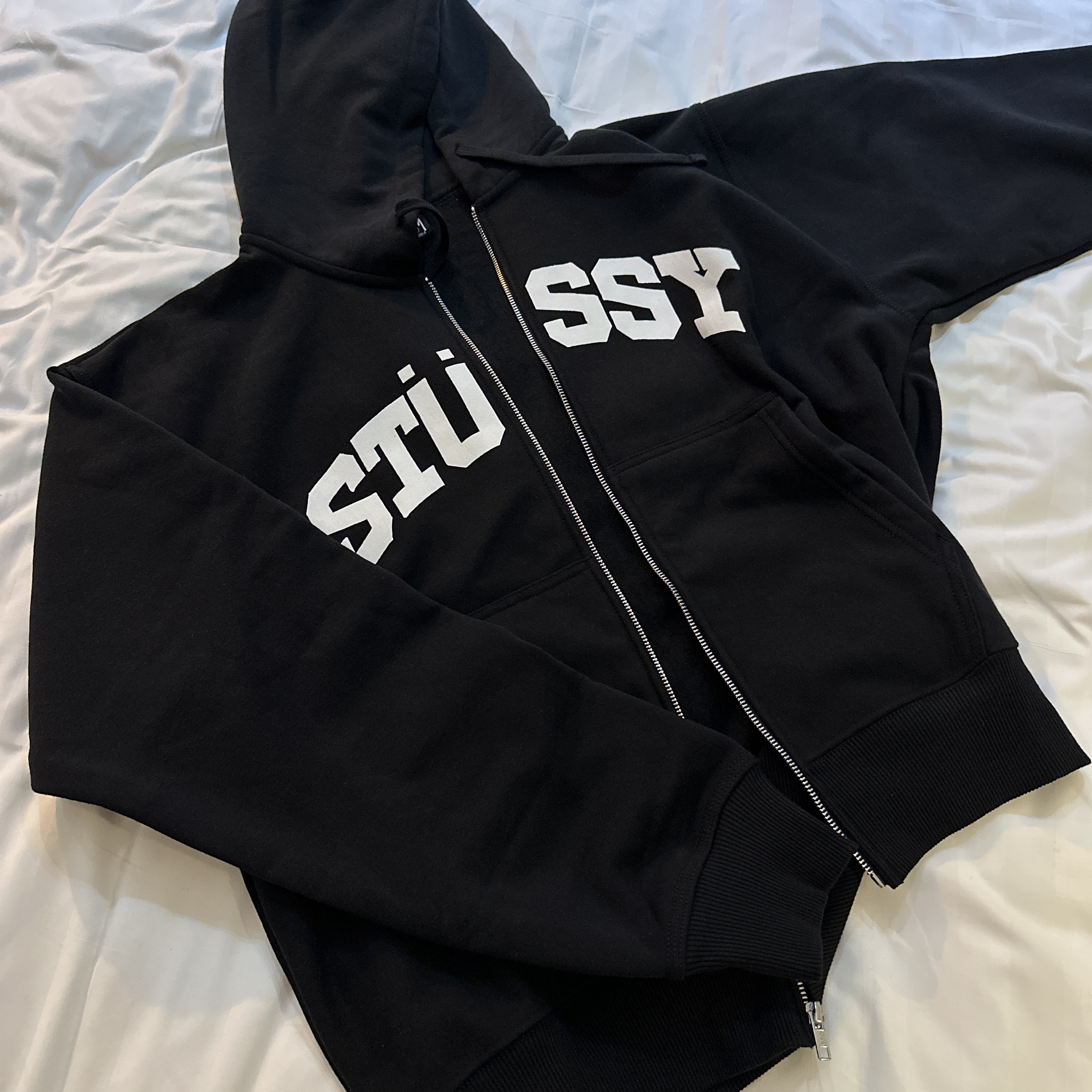 Stussy Block Sport Zip Hoodie Black 착용 스타일 - 2