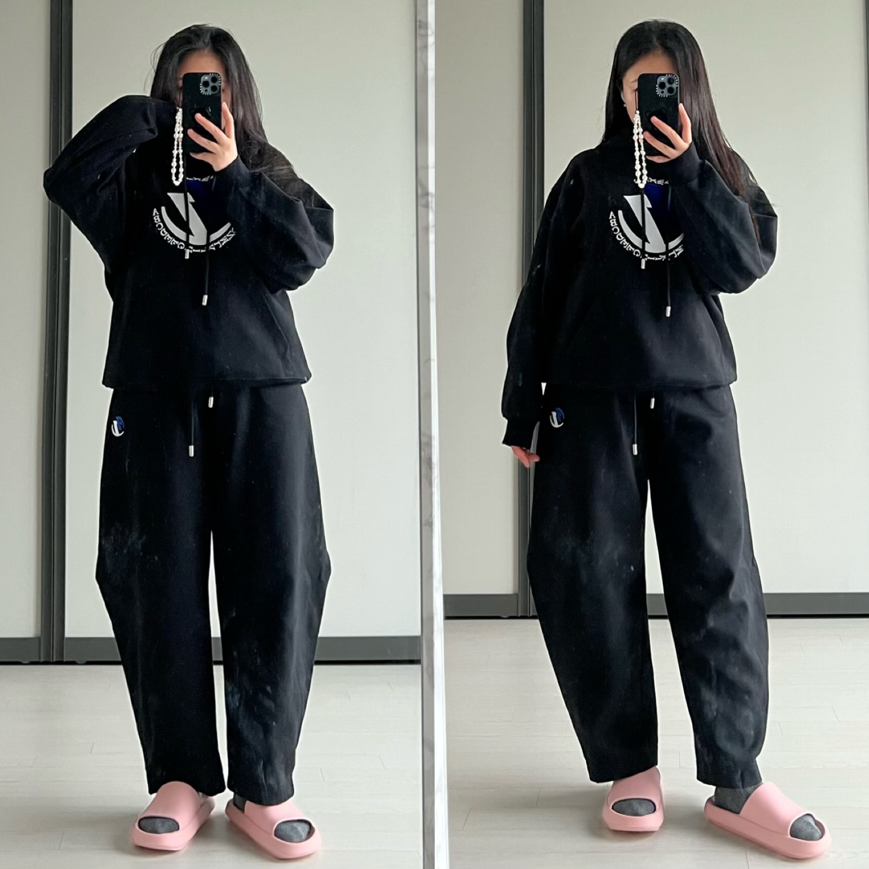 Zara x Ader Error Jogger Pants Black, Zara x Ader Error Embroidery Hooded Sweatshirt Black 착용 스타일