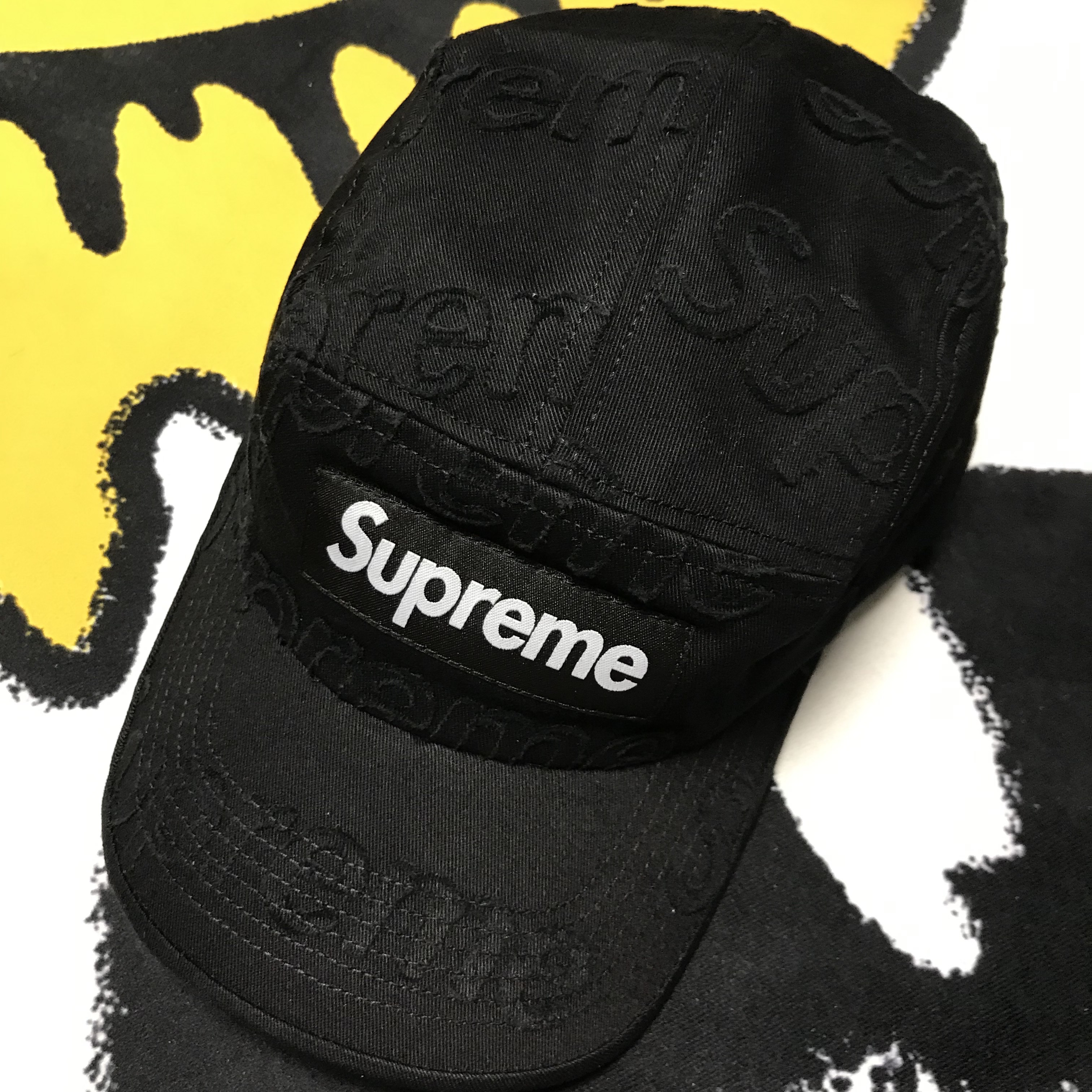 Supreme Lasered Twill Camp Cap Black - 23SS 착용 스타일