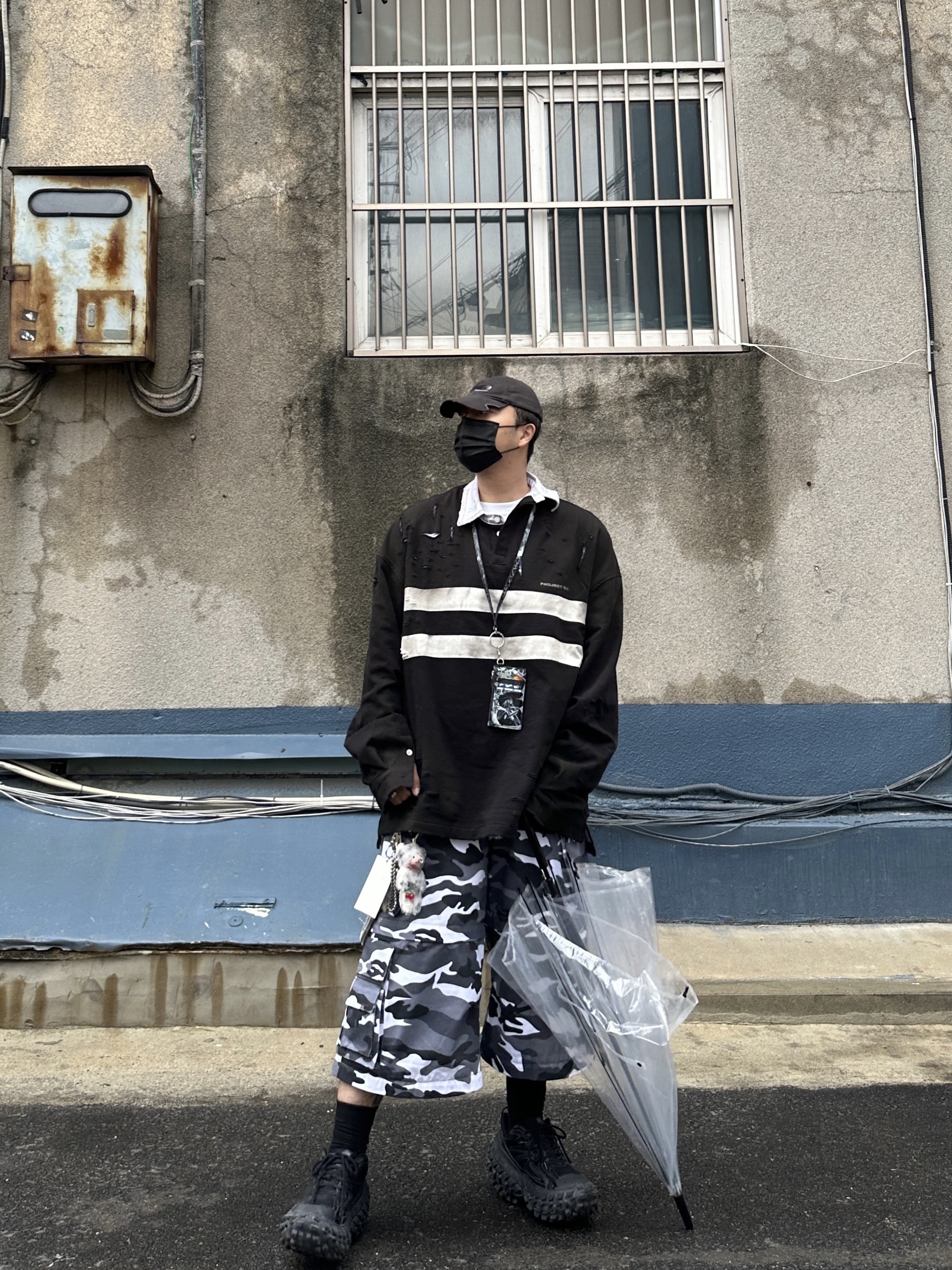 Balenciaga Defender Sneakers Black, Project G/R Oversized Convertible Cargo Pants City Camo 착용 스타일 - 3
