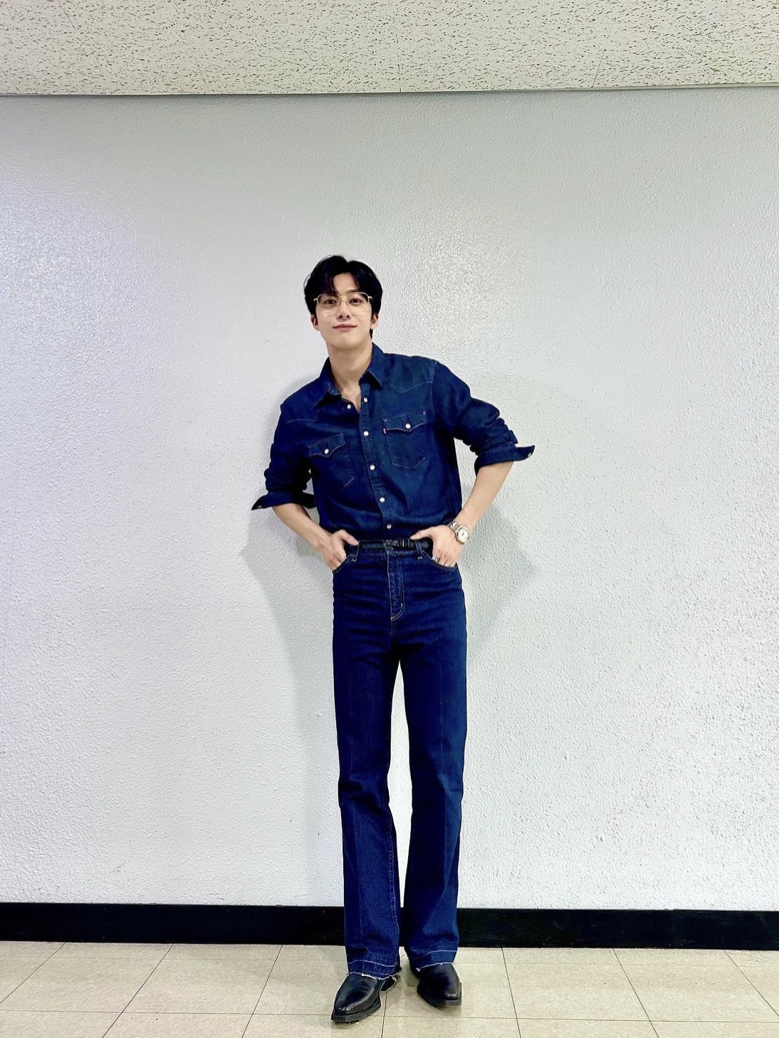 Levi's Barstow Western Shirt Blue 착용 스타일 - 3
