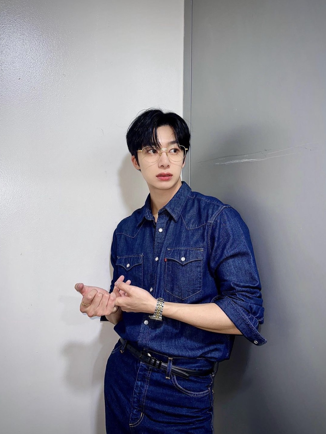 Levi's Barstow Western Shirt Blue 착용 스타일 - 2
