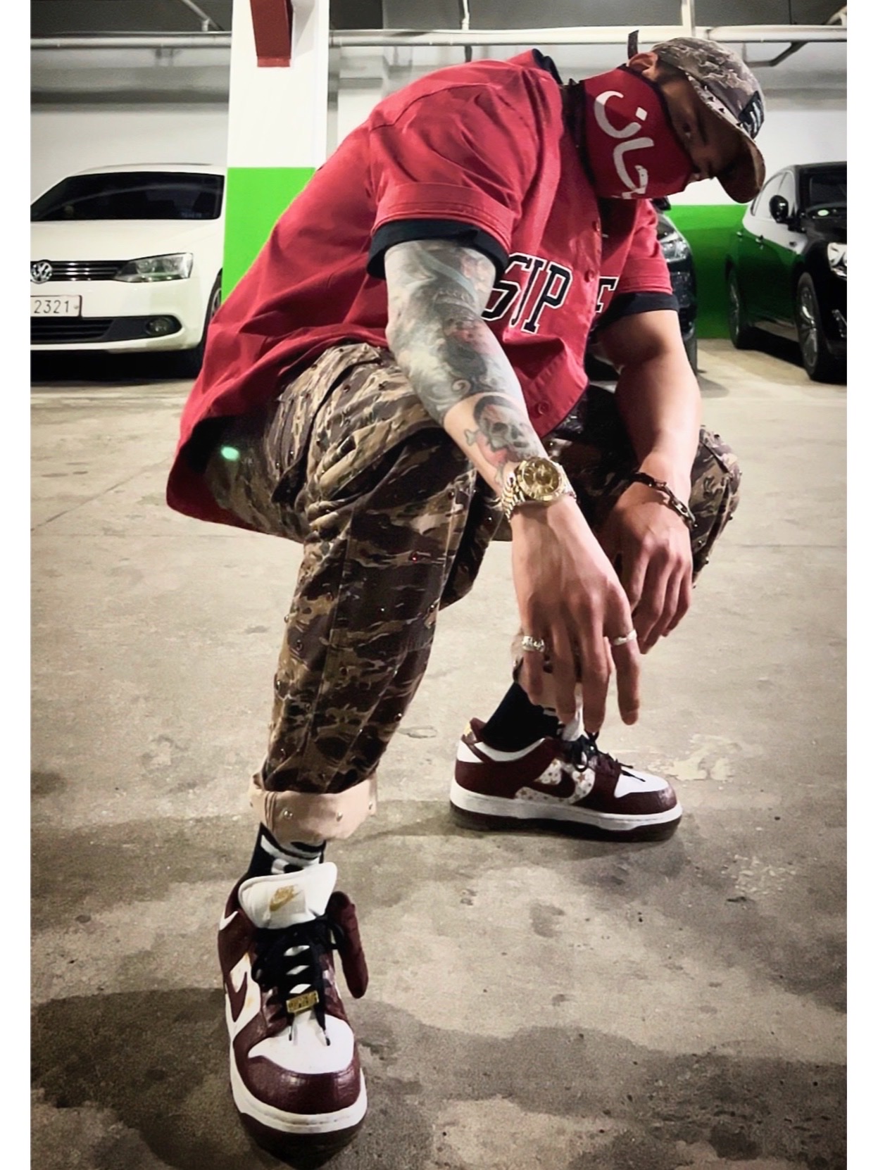 Supreme x Undercover Studded 6-Panel Brown Camo - 23SS, Supreme x Undercover Studded Cargo Pant Brown - 23SS 착용 스타일