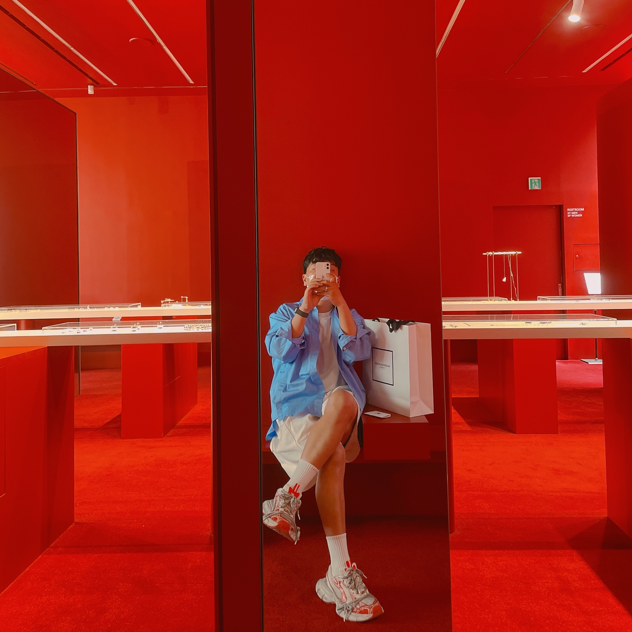 Wooyoungmi Cotton Back Logo Shirt Blue - 23SS 착용 스타일 - 5