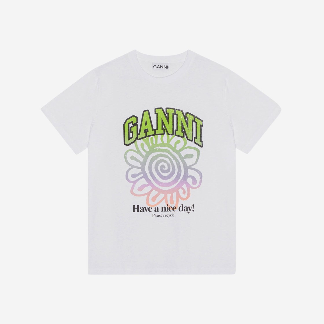 (W) Ganni Relaxed Multi Flower T-Shirt Bright White 상세 이미지 1