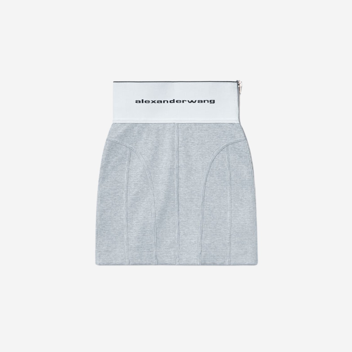 (W) Alexander Wang Logo Elastic Mini Skirt in Ribbed Jersey Grey 상세 이미지 1