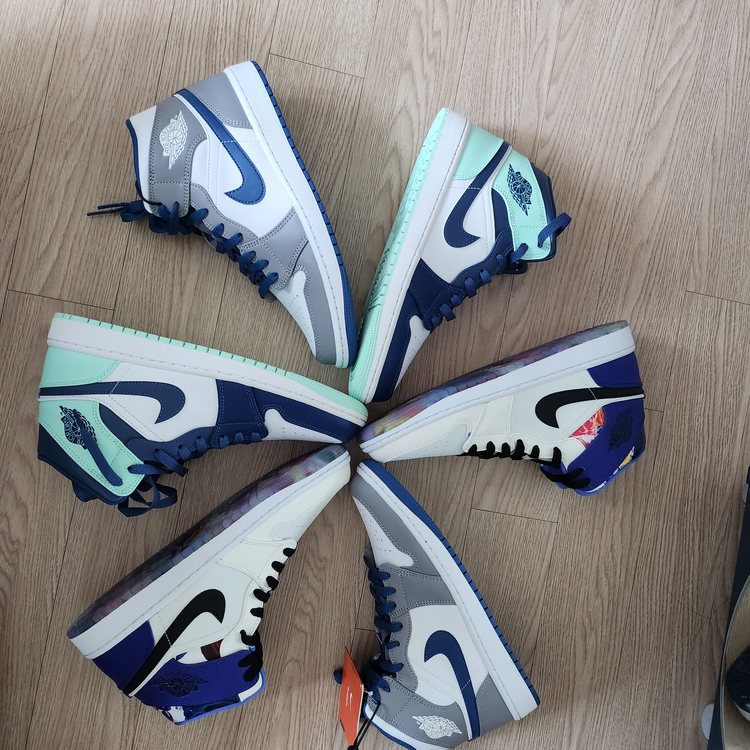 Jordan 1 Mid Blue Mint, Jordan 1 Mid Cement Grey True Blue 착용 스타일