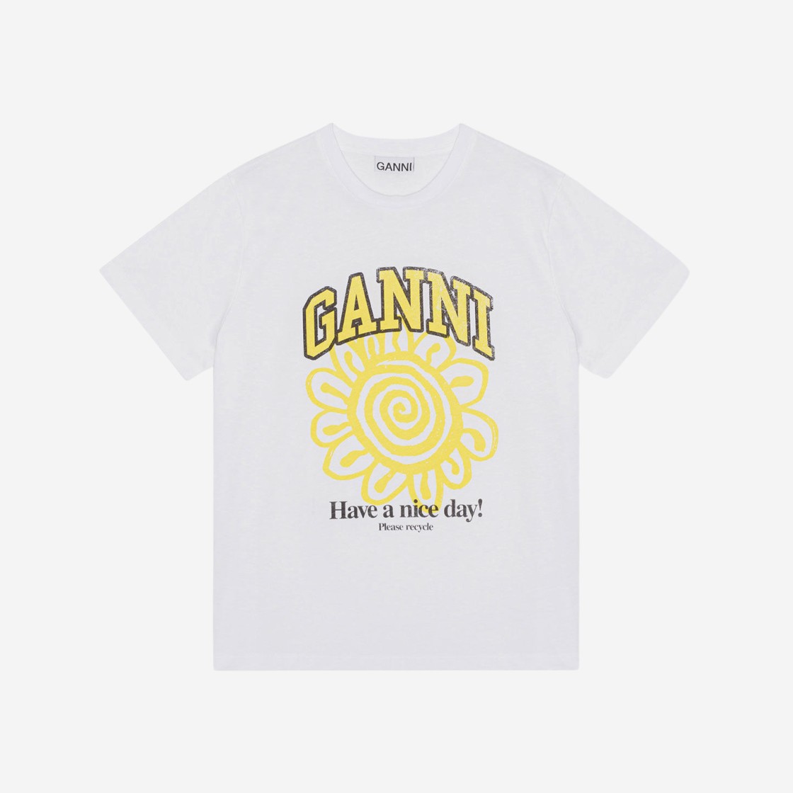 (W) Ganni Relaxed Yellow Flower T-Shirt Bright White 상세 이미지 1