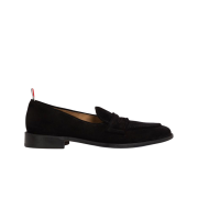 Thom Browne Fine Kid Suede Varsity Penny Loafer Black
