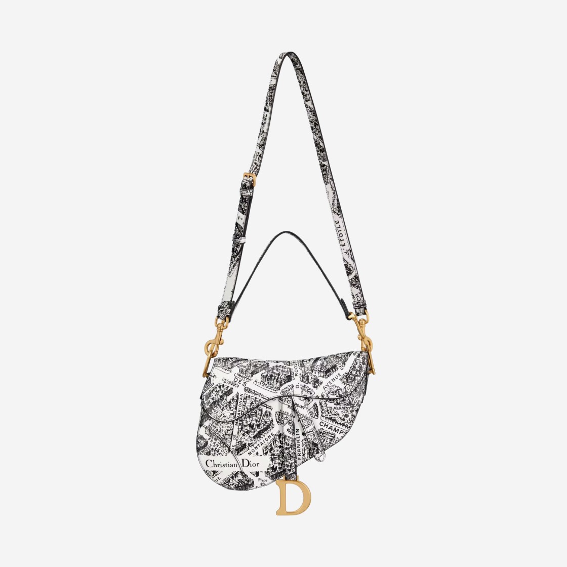 Dior Saddle Bag with Strap White and Black Plan de Paris Printed Calfskin 상세 이미지 4