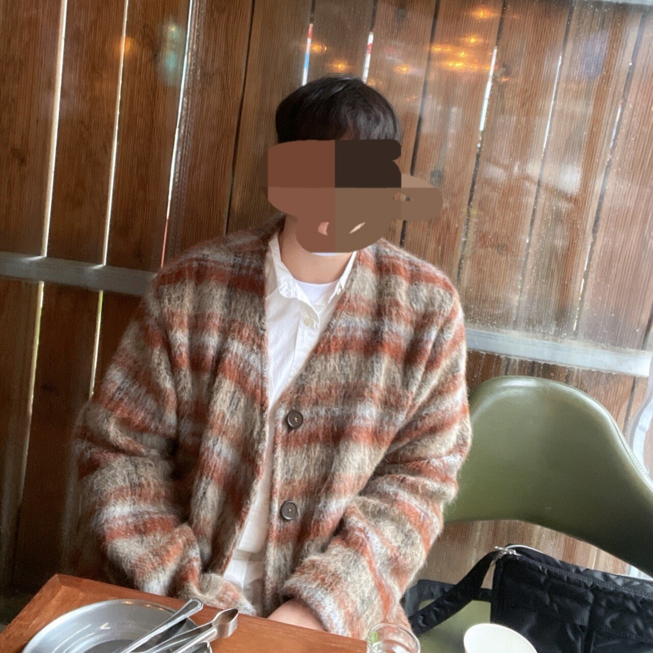 Our Legacy Cardigan Mohair Ament Check, Porter Tanker Shoulder Bag L Black 착용 스타일