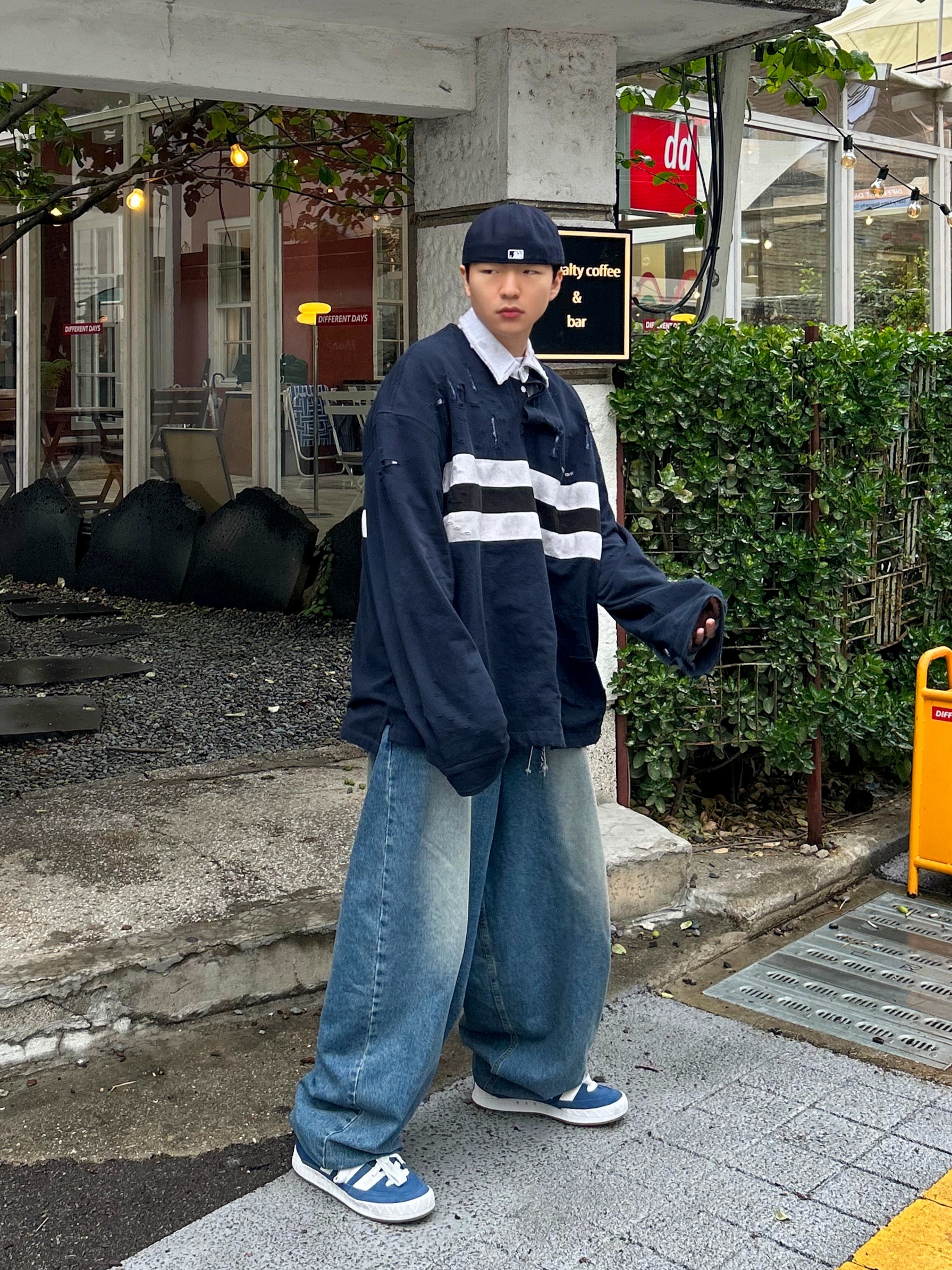 Project G/R Bullied Polo Shirts Navy, Adidas Adimatic Night Marin 착용 스타일 - 1
