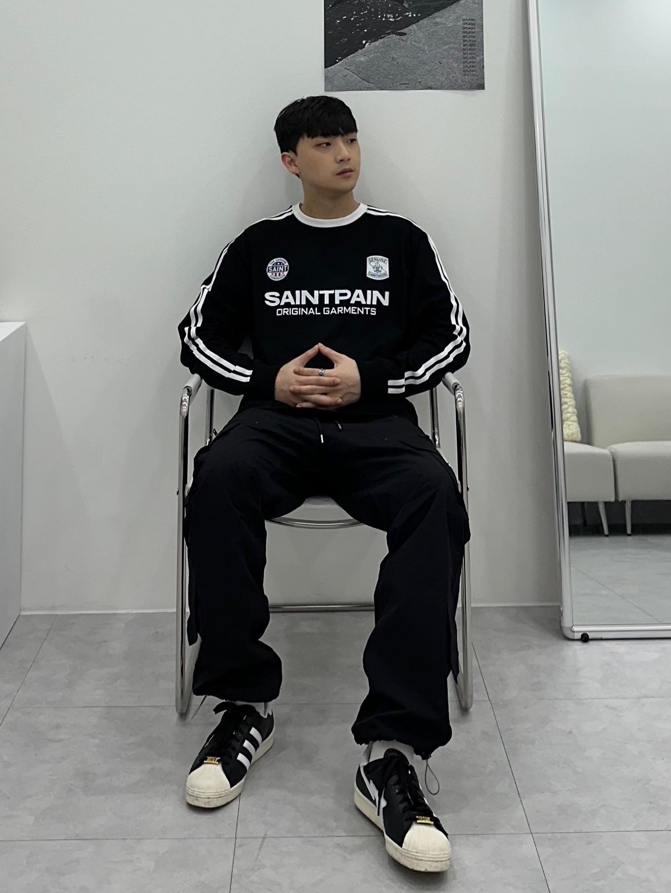 Adidas x BAPE Superstar 80s Core Black Off White 착용 스타일