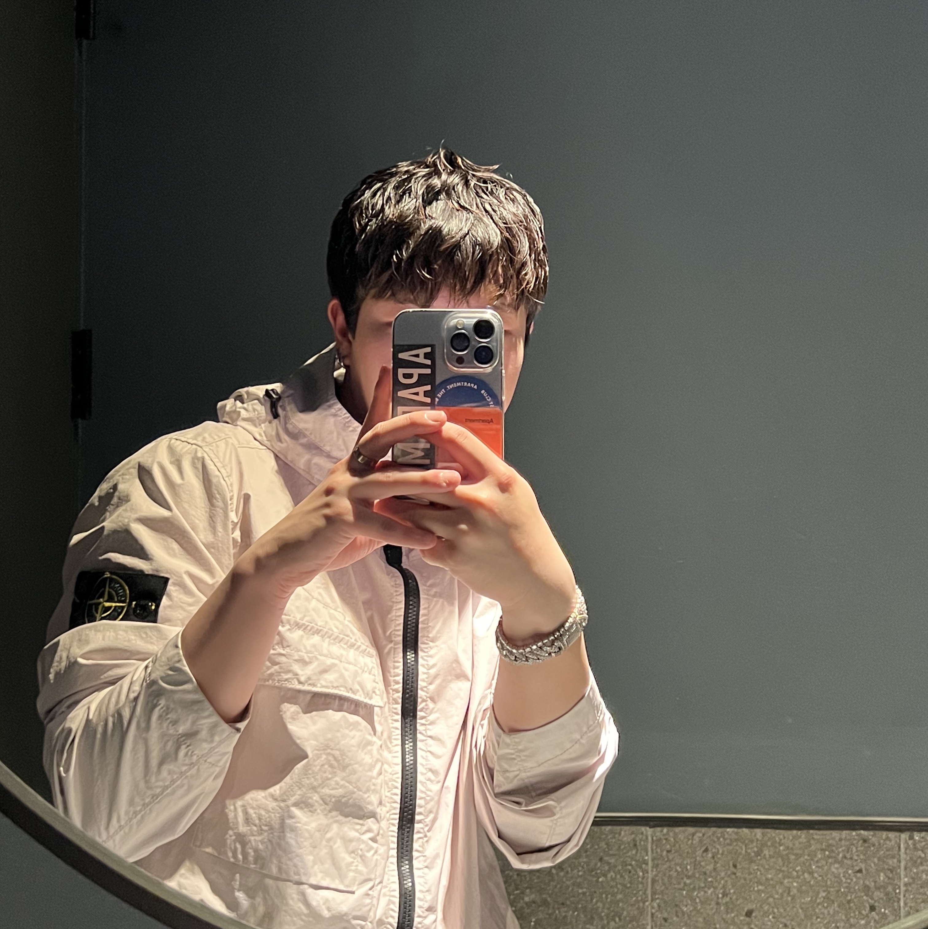 Stone Island 40223 Membrana 3L TC Garment Dyed Hooded Jacket Rose - 22SS 착용 스타일 - 1
