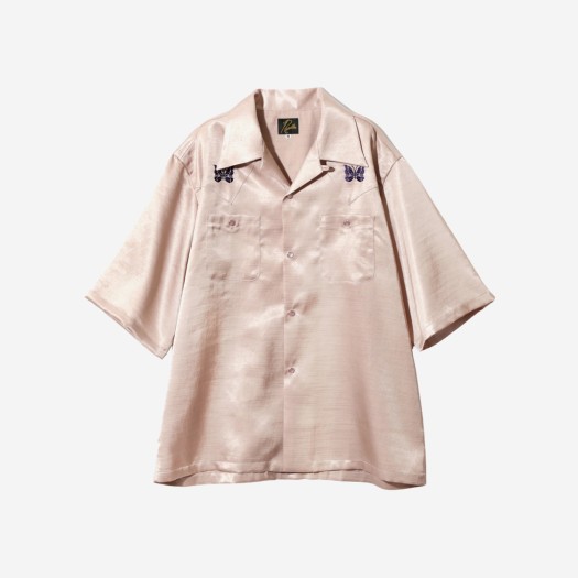 니들스 숏슬리브 카우보이 원업 폴리 슬럽 사틴 셔츠 핑크