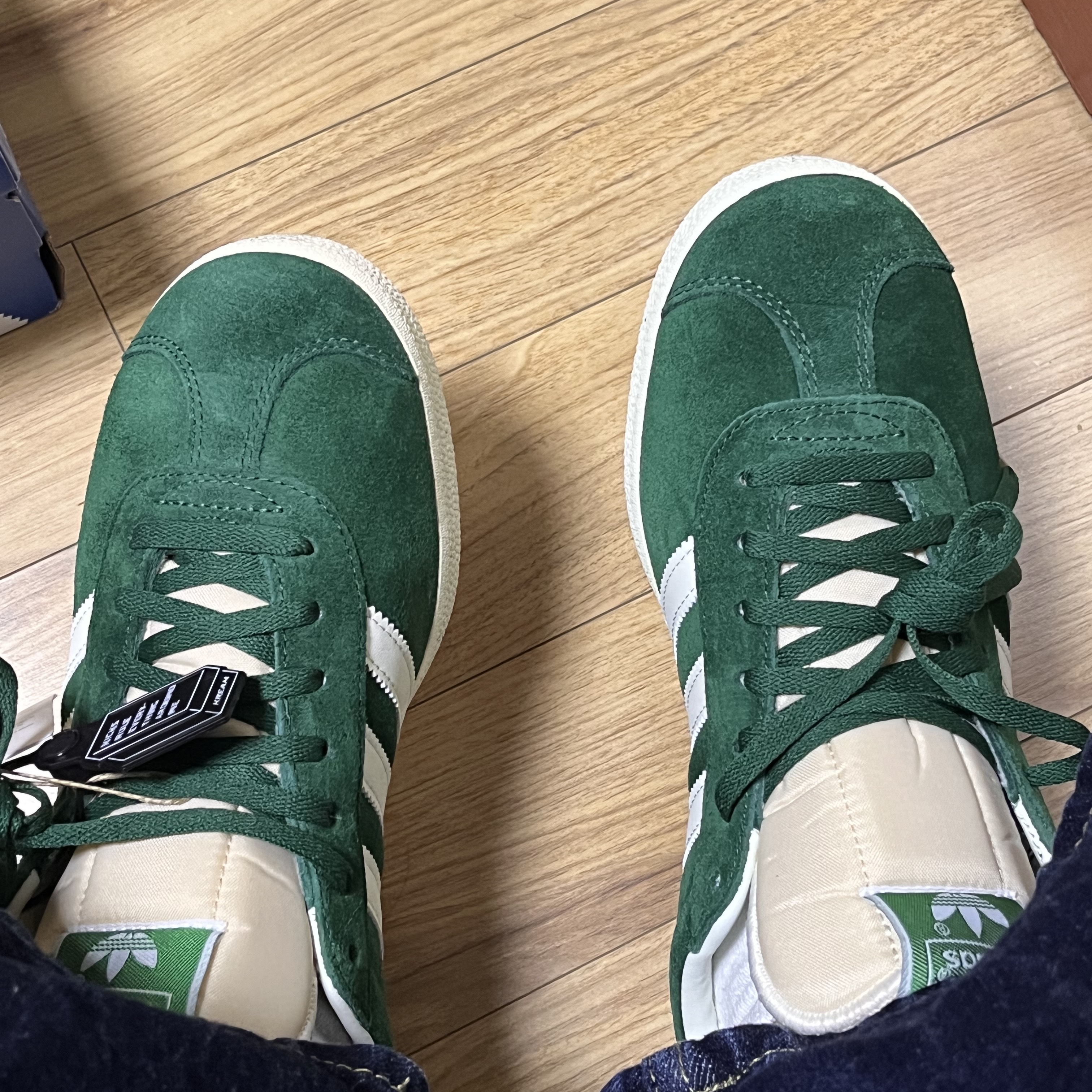 Adidas Gazelle Dark Green Cream White 착용 스타일