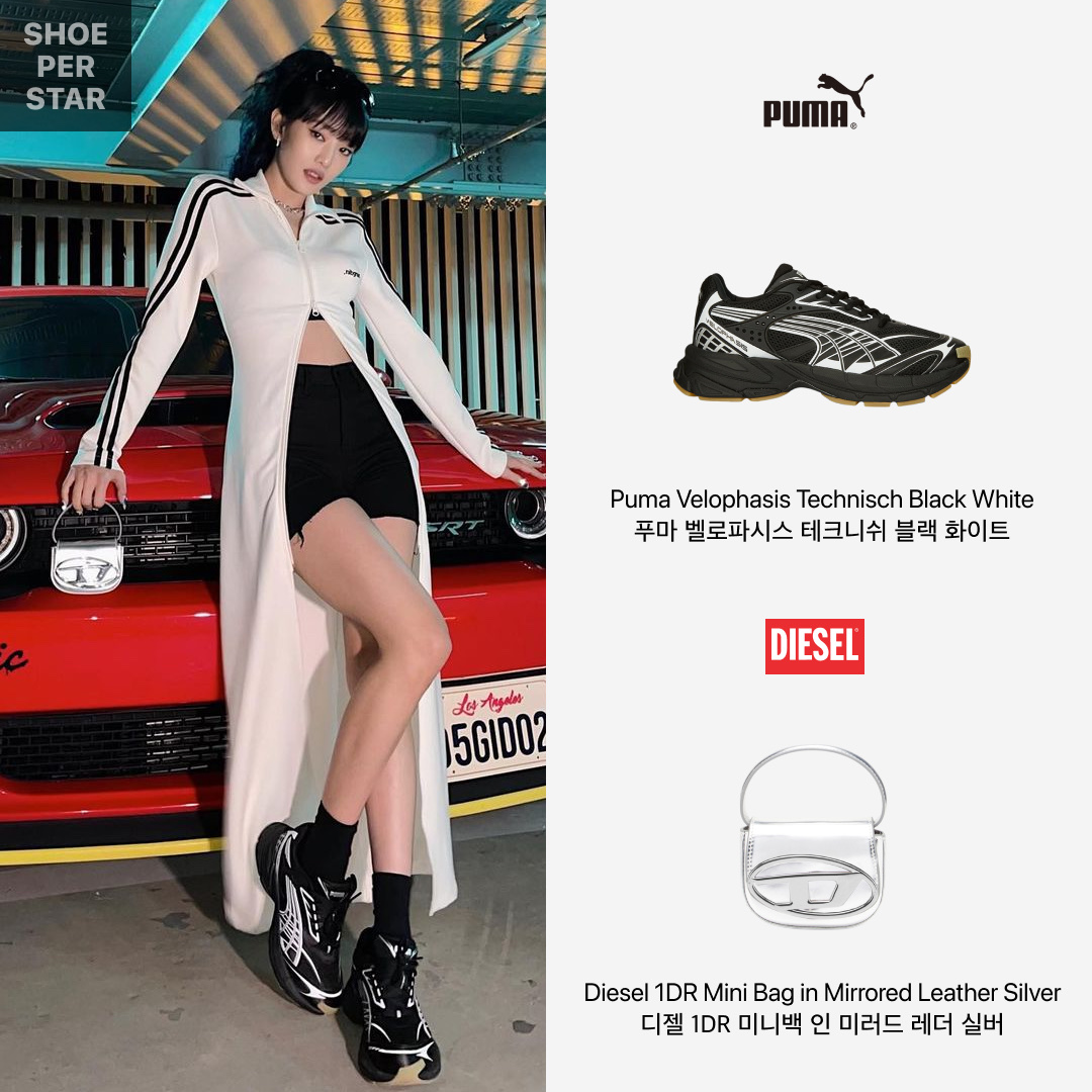 Puma Velophasis Technisch Black White, Diesel 1DR Mini Bag in Mirrored Leather Silver 착용 스타일 - 1