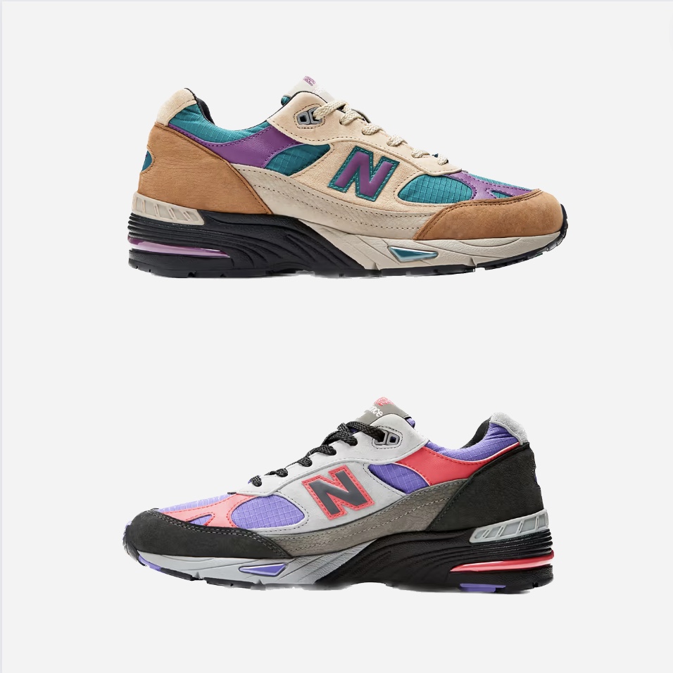 New Balance x Palace 991 Made in UK Teal Brown, New Balance x Palace 991 Made in UK Black Ultra Violet 착용 스타일 - 2