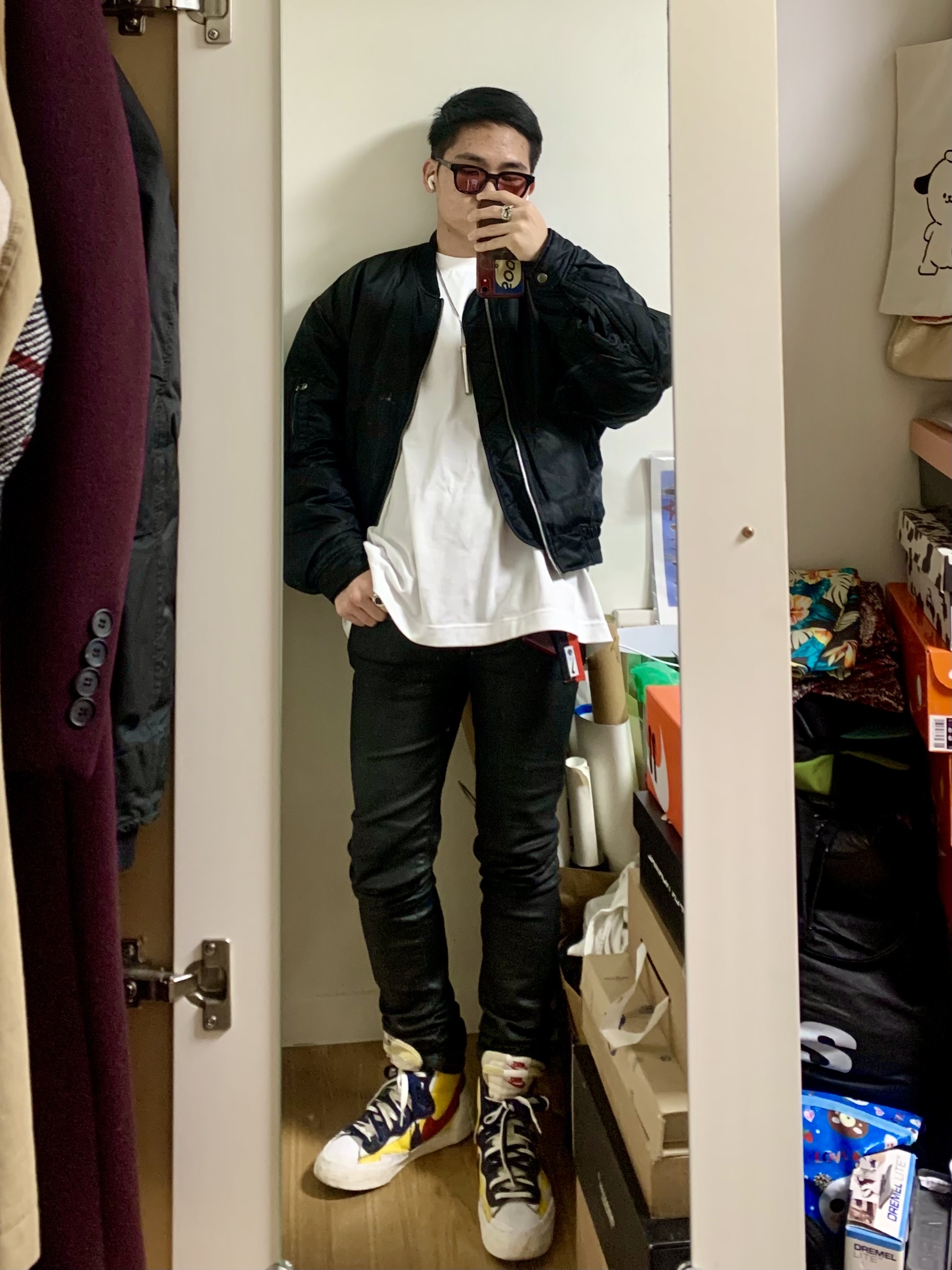 Nike x Sacai Blazer Mid Snow Beach, Nike x Peaceminusone LS T-Shirt White (DR0097-100) 착용 스타일 - 2