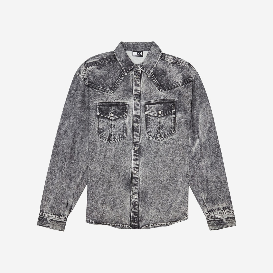 Diesel S-Gils-Dnm Fluid Shirt with Denim Trompe L’Oeil Dark Grey 상세 이미지 1