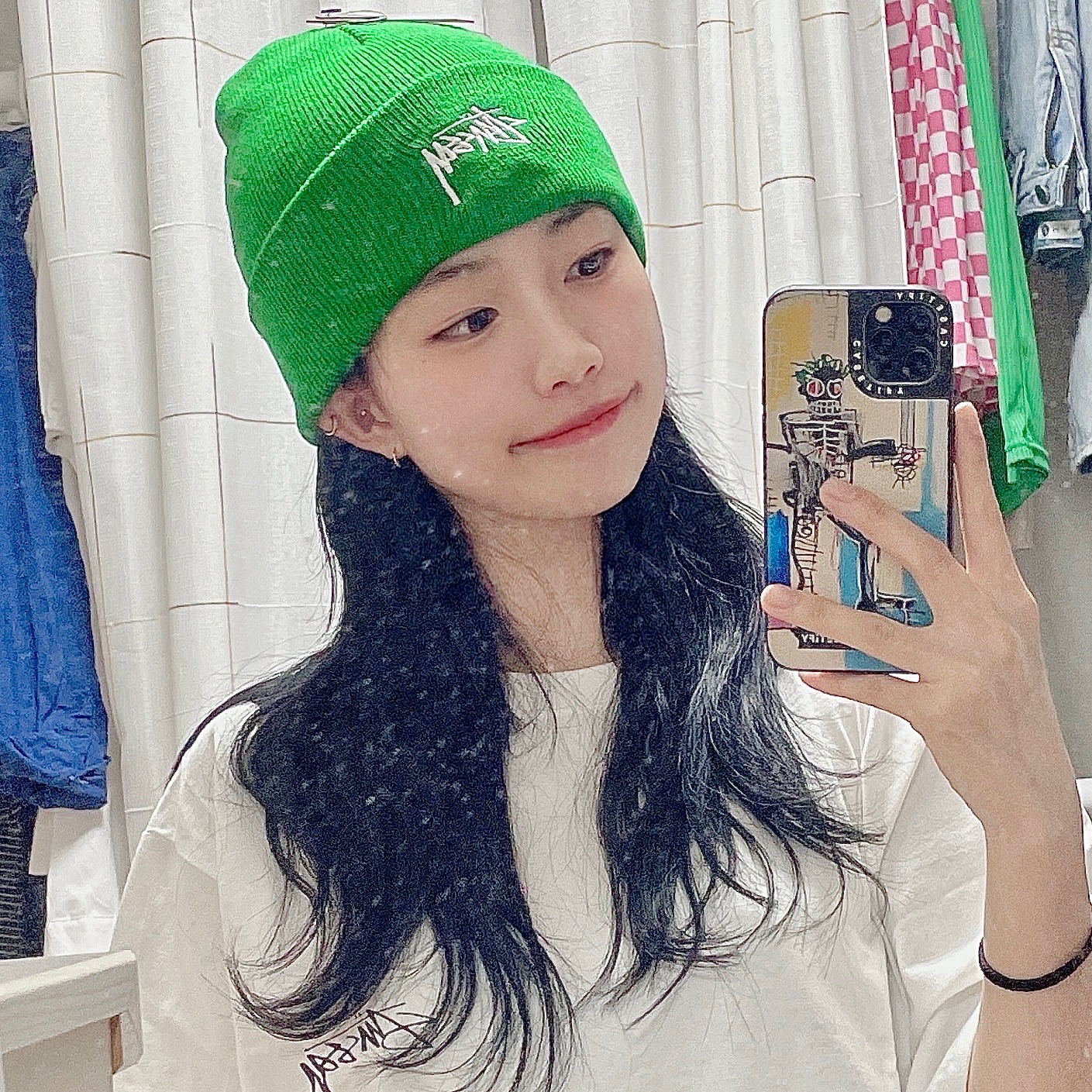 Stussy Stock Cuff Beanie Kelly, Stussy Sphinx T-shirt White 착용 스타일